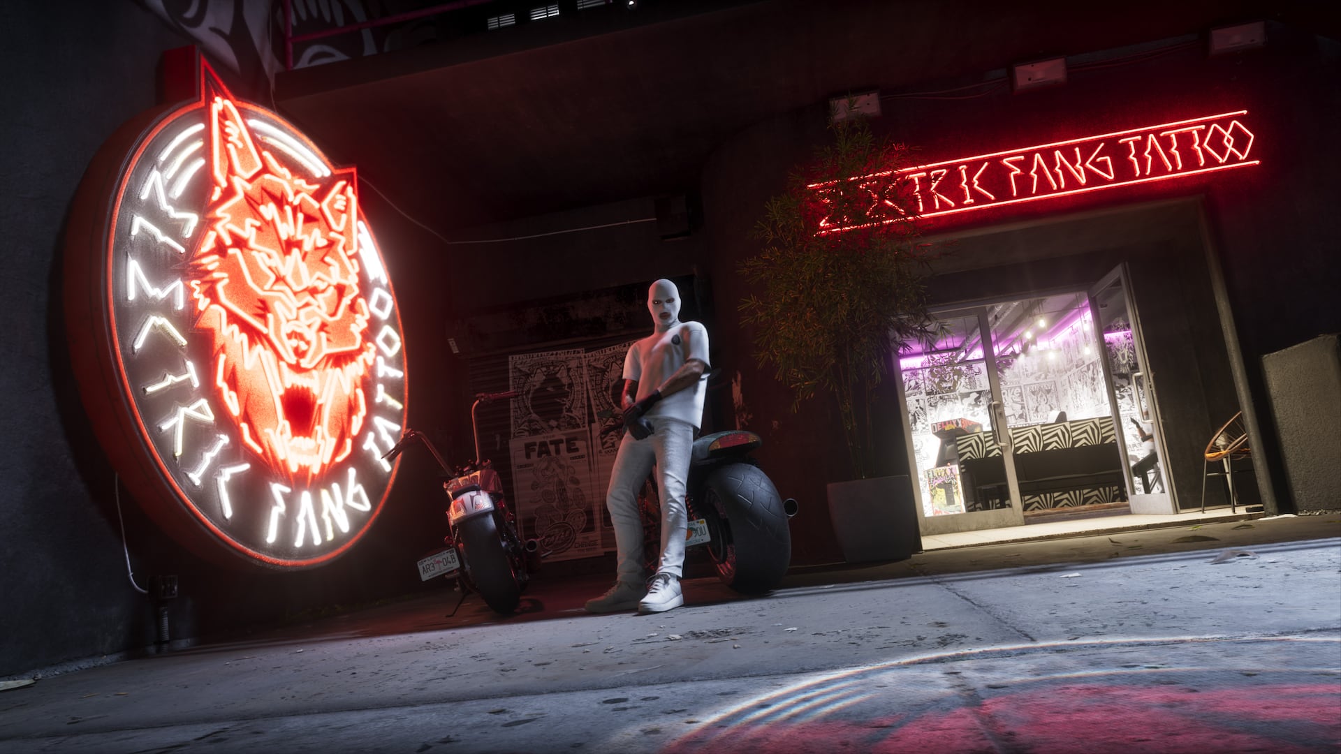 Electric Fang tattoo parlor neon sign, GTA 6 Ultimate Edition