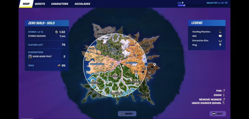 Fortnite full island map showing The Guardian location at Golden Grove