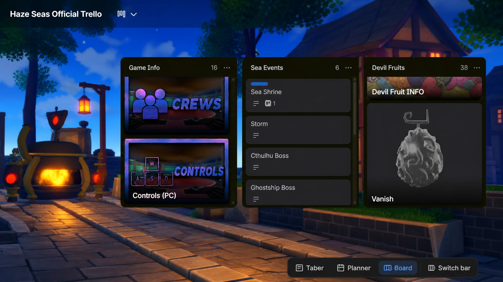 image showing the official Haze Seas Trello Board