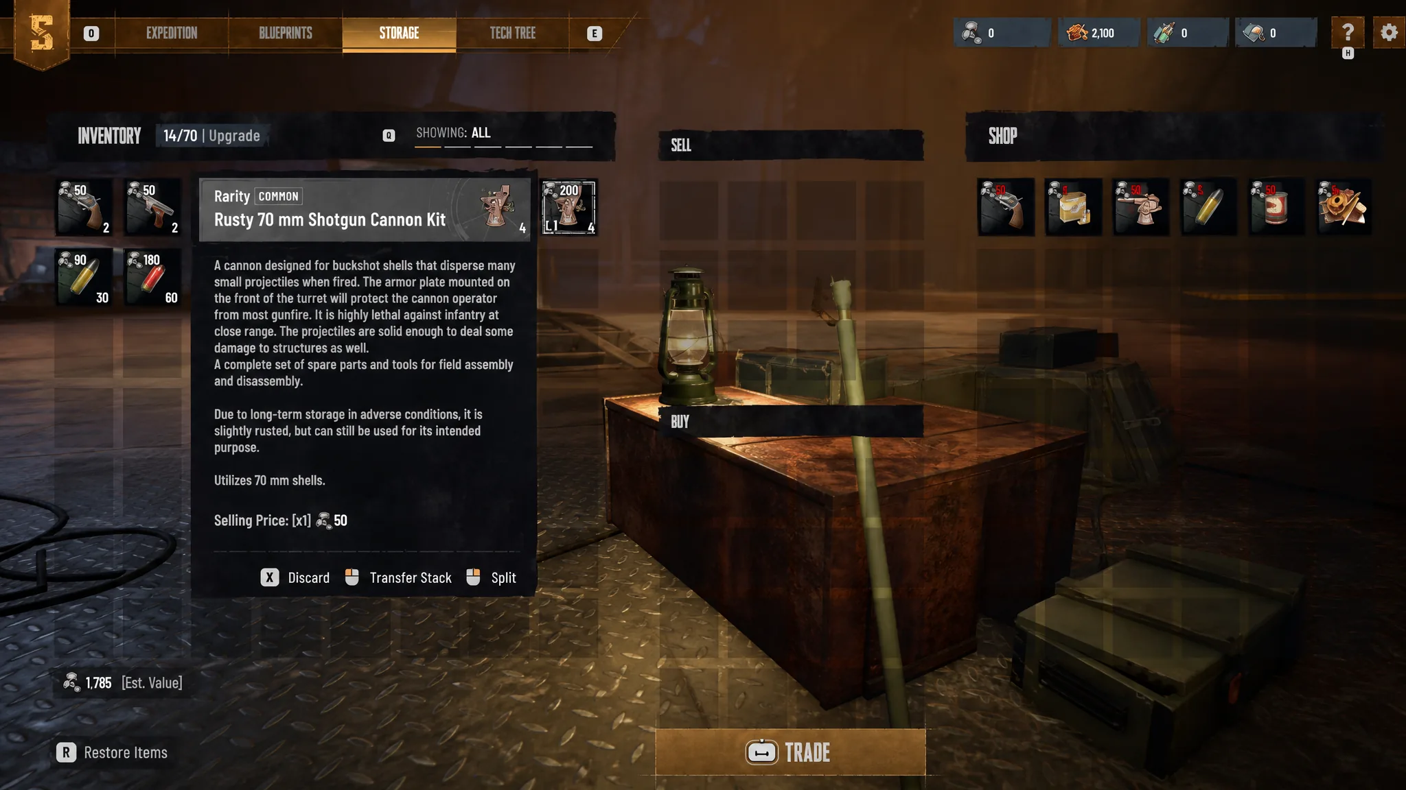 Moving the cannons to your inventory