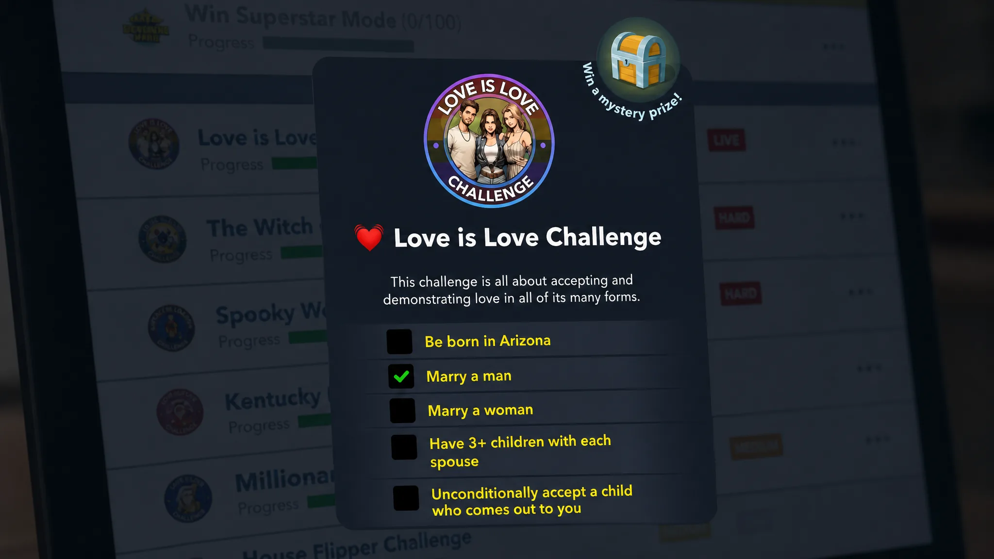 Love is love challenge goals in bitlife
