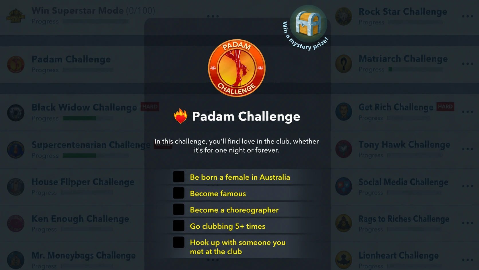 padam challenge goals in bitlife