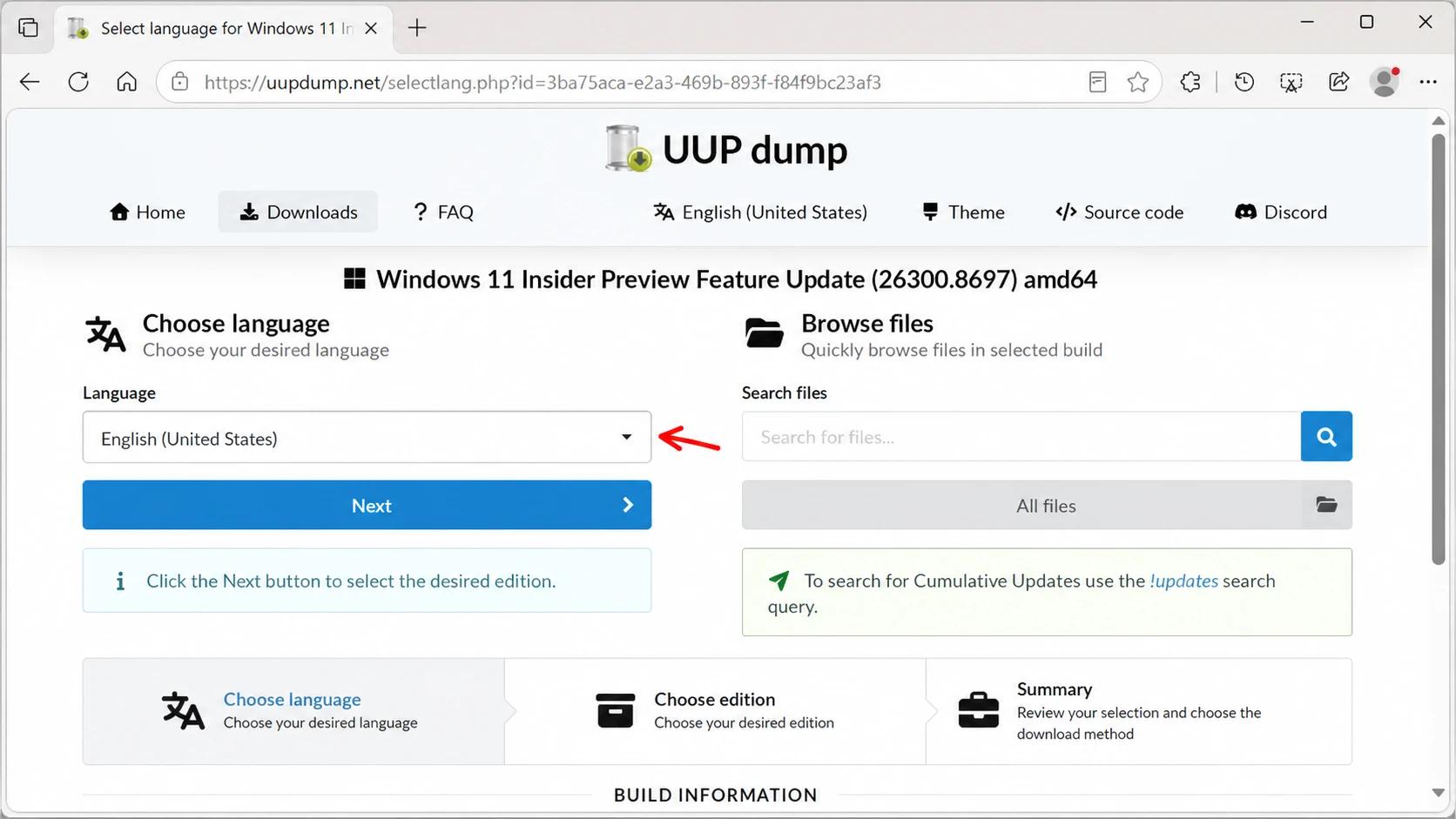 UUP Dump 26H2 ISO language
