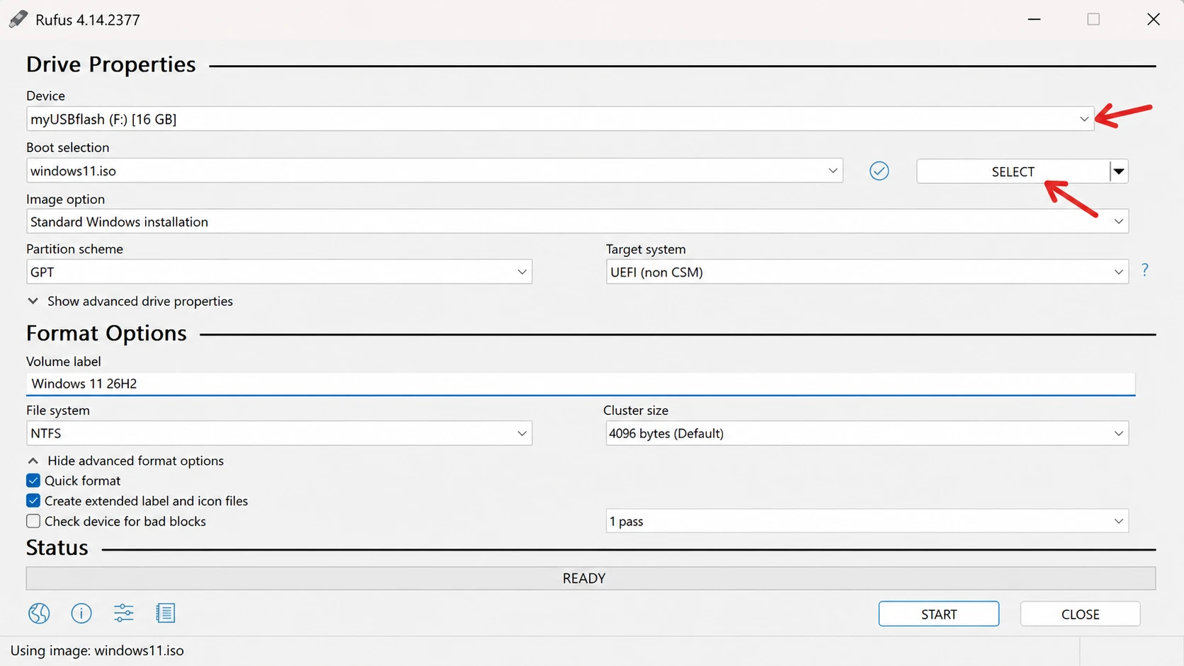 Rufus Windows 11 26H2 ISO select option