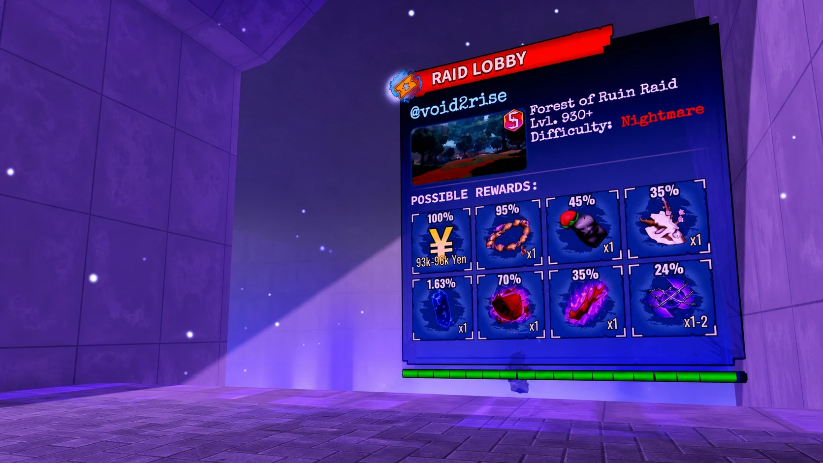 Forest of Ruin Raid interface in Kaizen