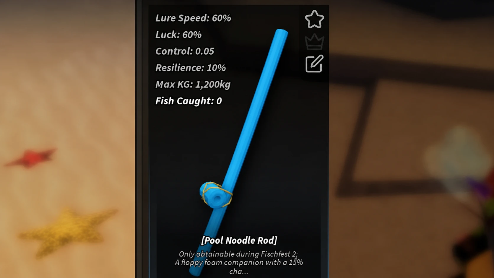 The stats for the Pool Noodle Rod in Fisch