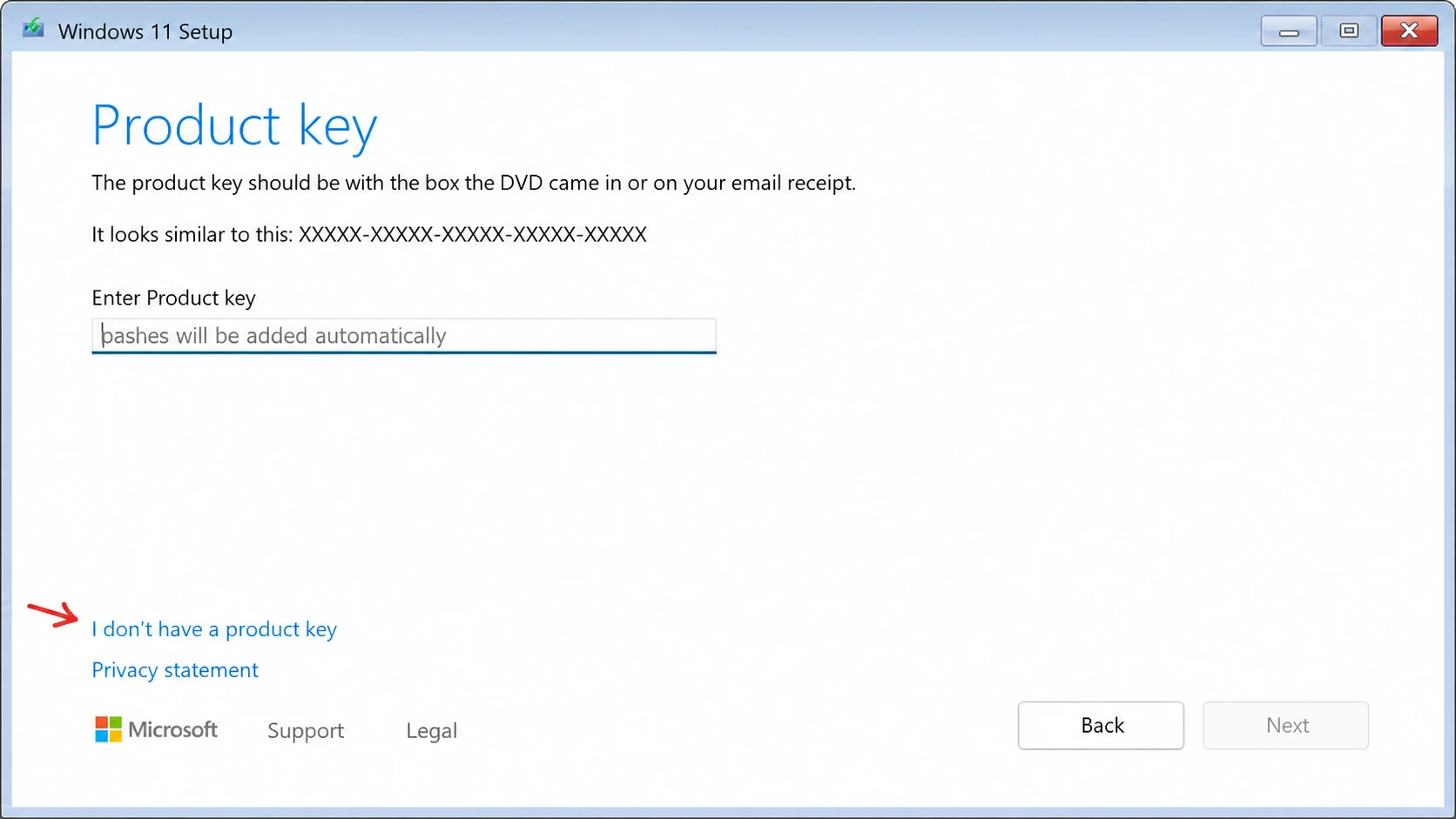 I don't have a product key
