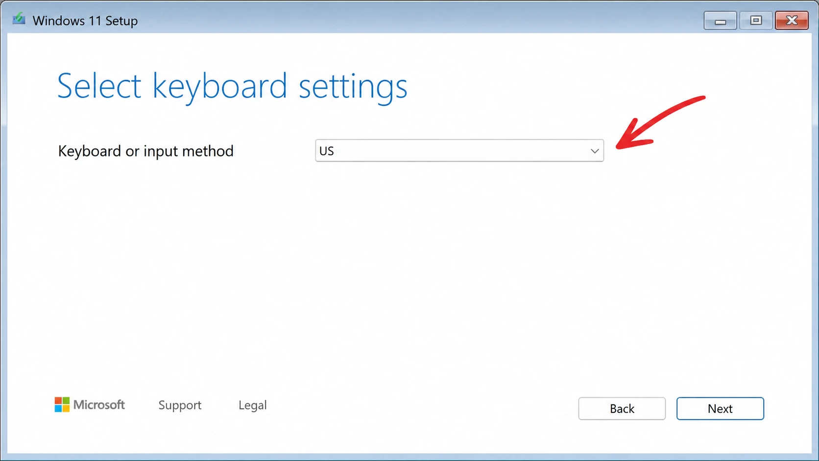 Windows 11 setup keyboard option