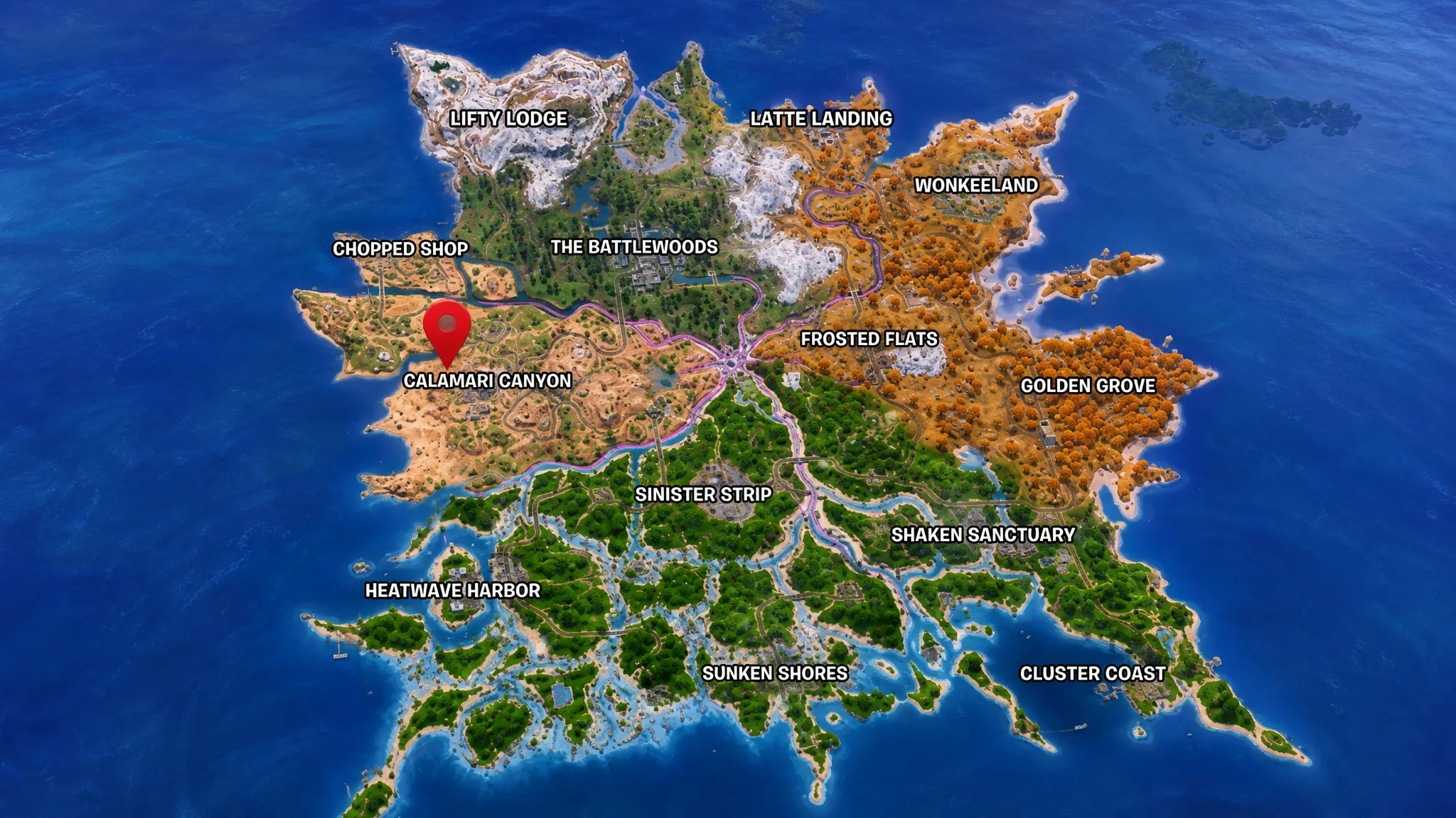 Lighthouse location marked on a map in fortnite