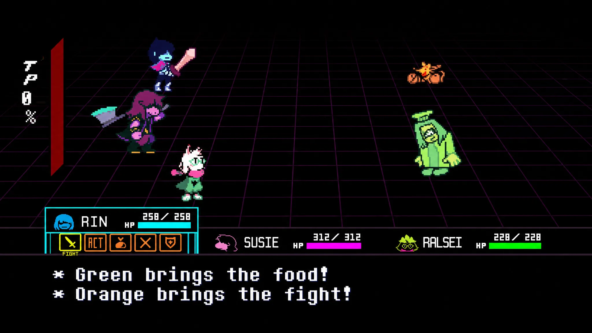Fighting Orange and Green in Deltarune