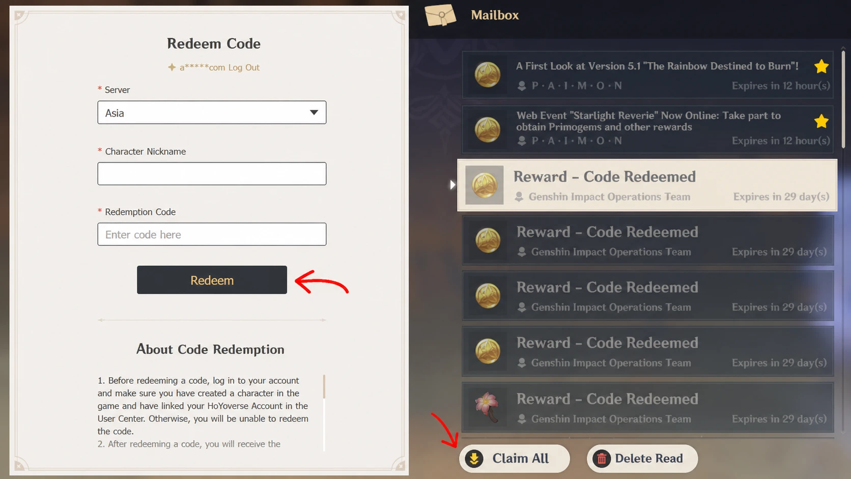 redeem Genshin codes