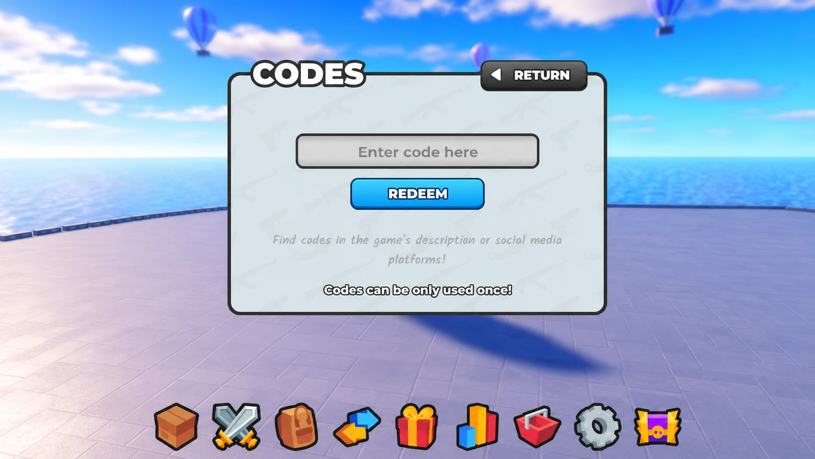Case Paradise code redemption screen showing the code entry field in the shop menu