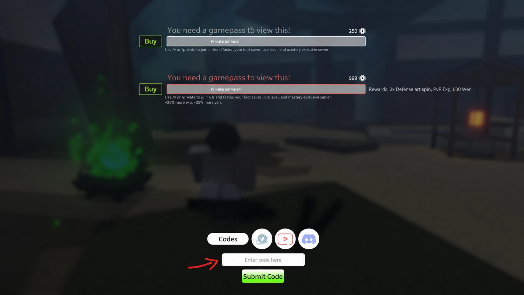 Project Slayers codes - The location where you can redeem Project Slayers codes is at the bottom of the screenshot
