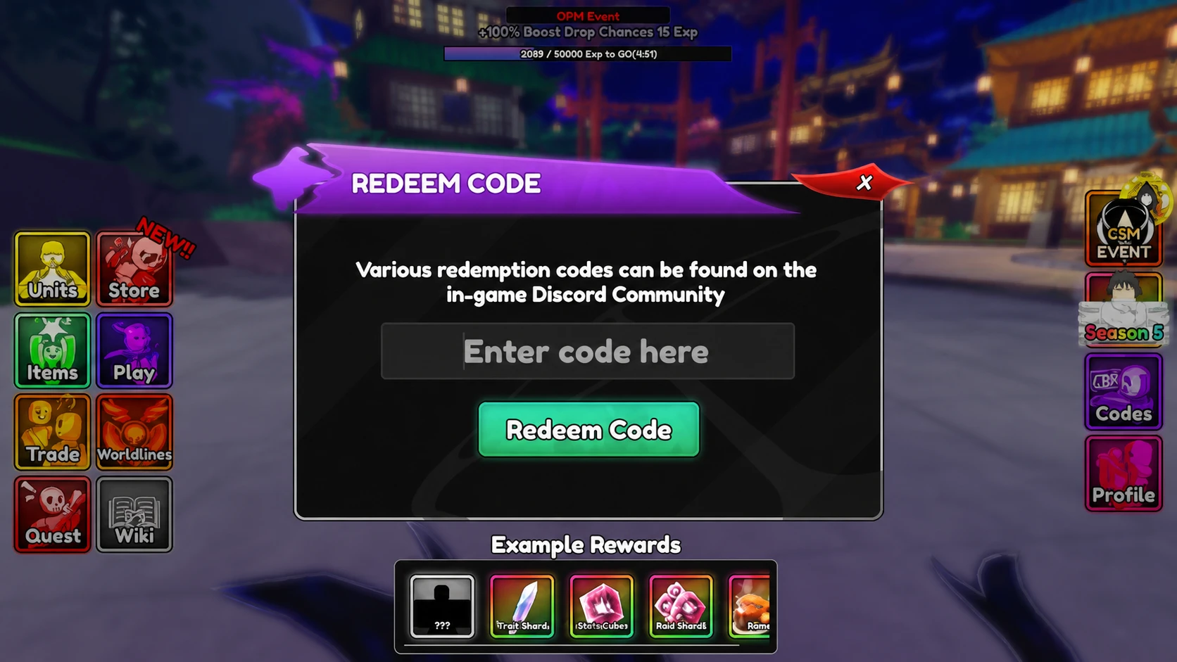 Redeeming Anime Guardians codes on Roblox