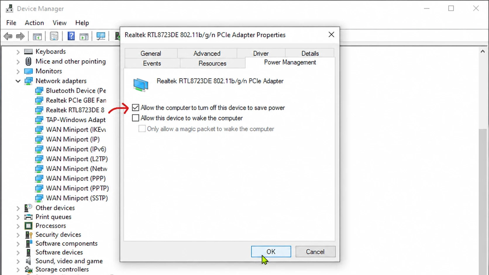 Change Network Adapter Power Management