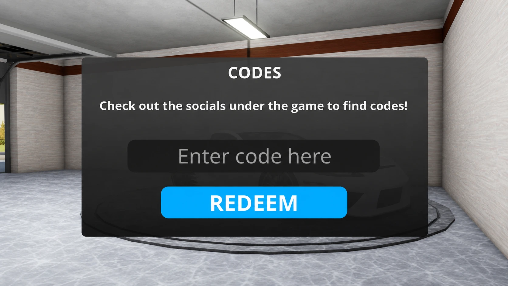 Highway Legends codes redemption screen in a garage