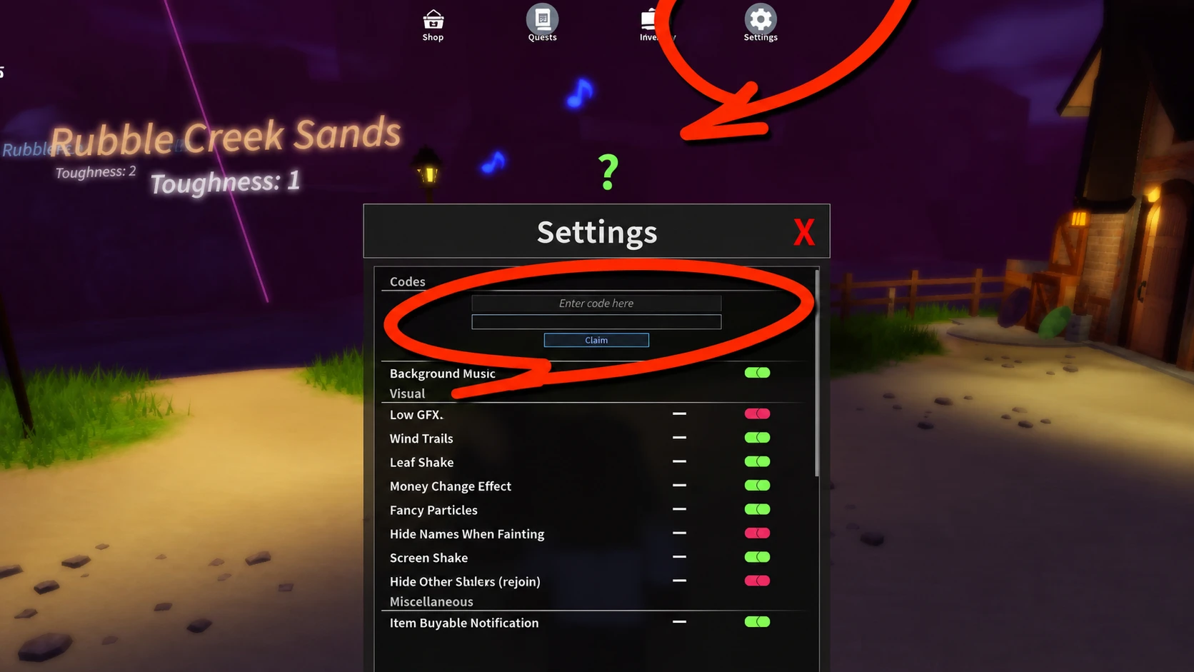 Redeeming Prospecting codes on Roblox