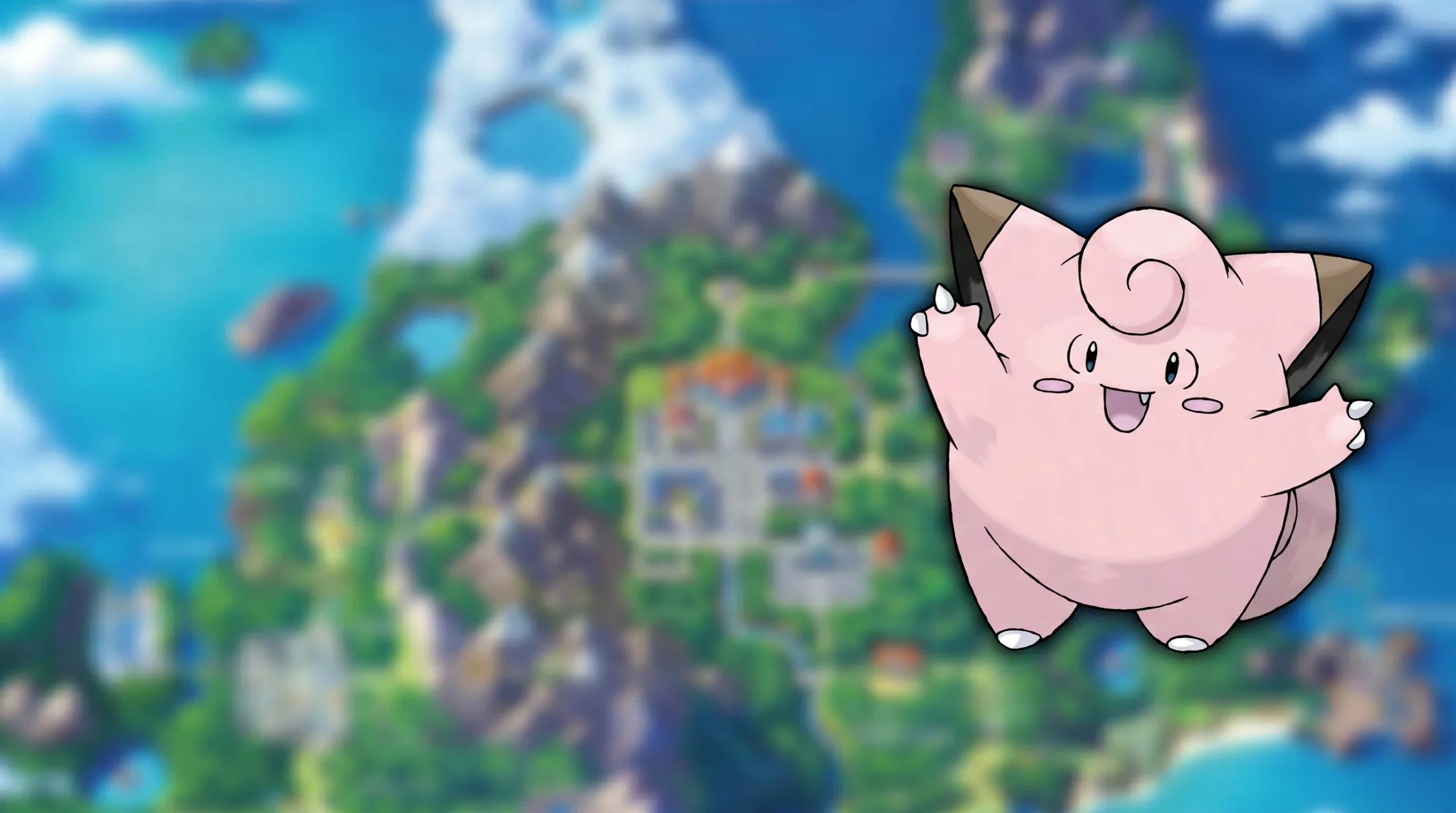 Clefairy evolution: Clefairy stod in front of a map of Sinnoh