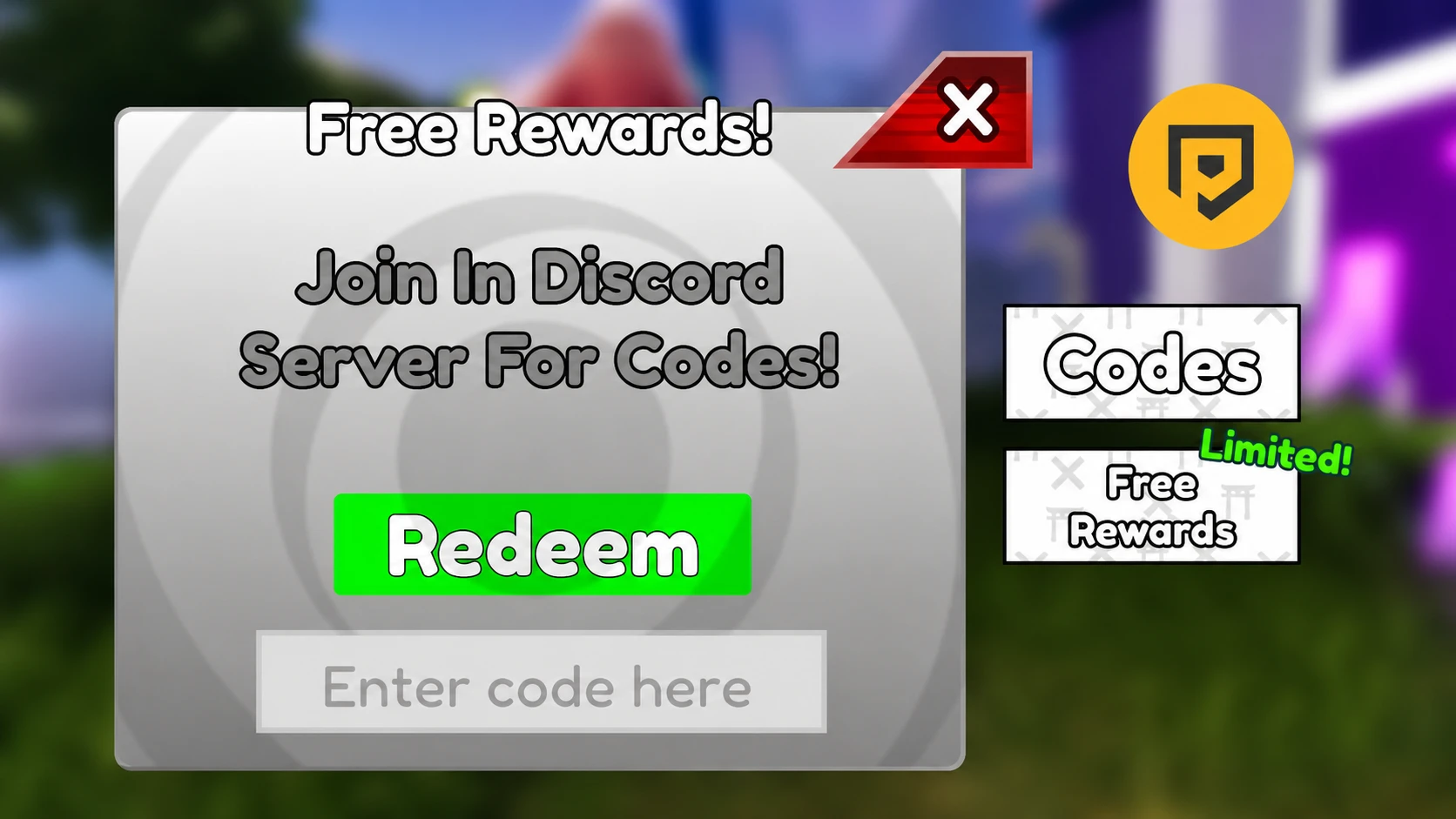 Cursed Tower Defense codes: a redmeption screen with the PT logo in the corner
