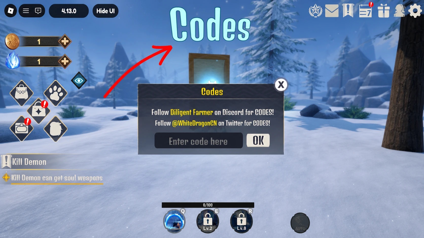 How to redeem codes in Demon Soul Simulator