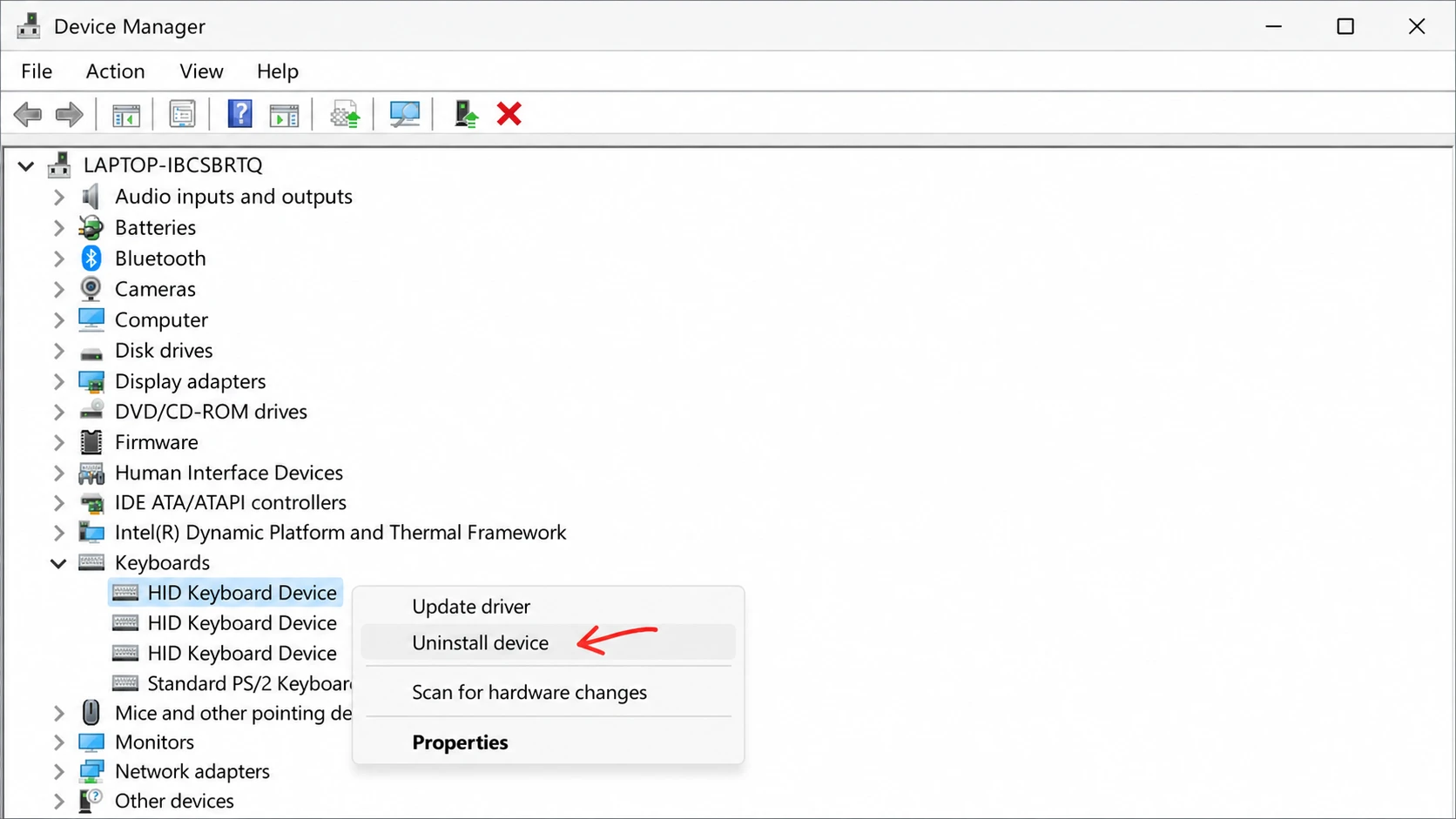 Uninstall keyboard driver
