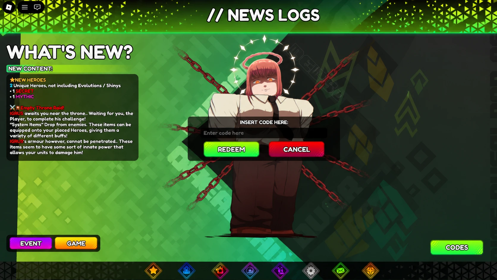 How to redeem Anime Overload codes in the Roblox game