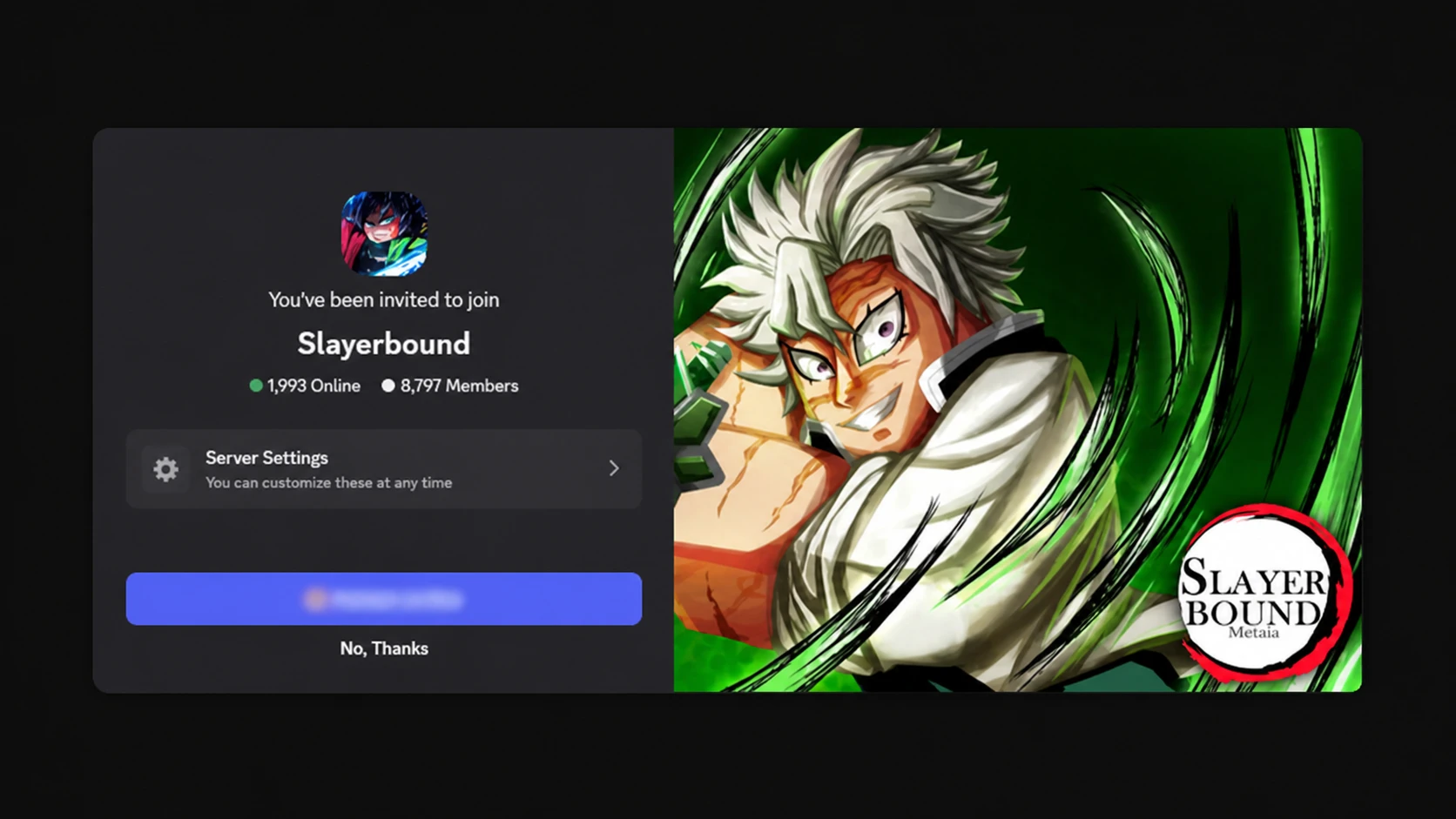 Slayerbound codes: The Discord server invite with a PT logo in the top right corner