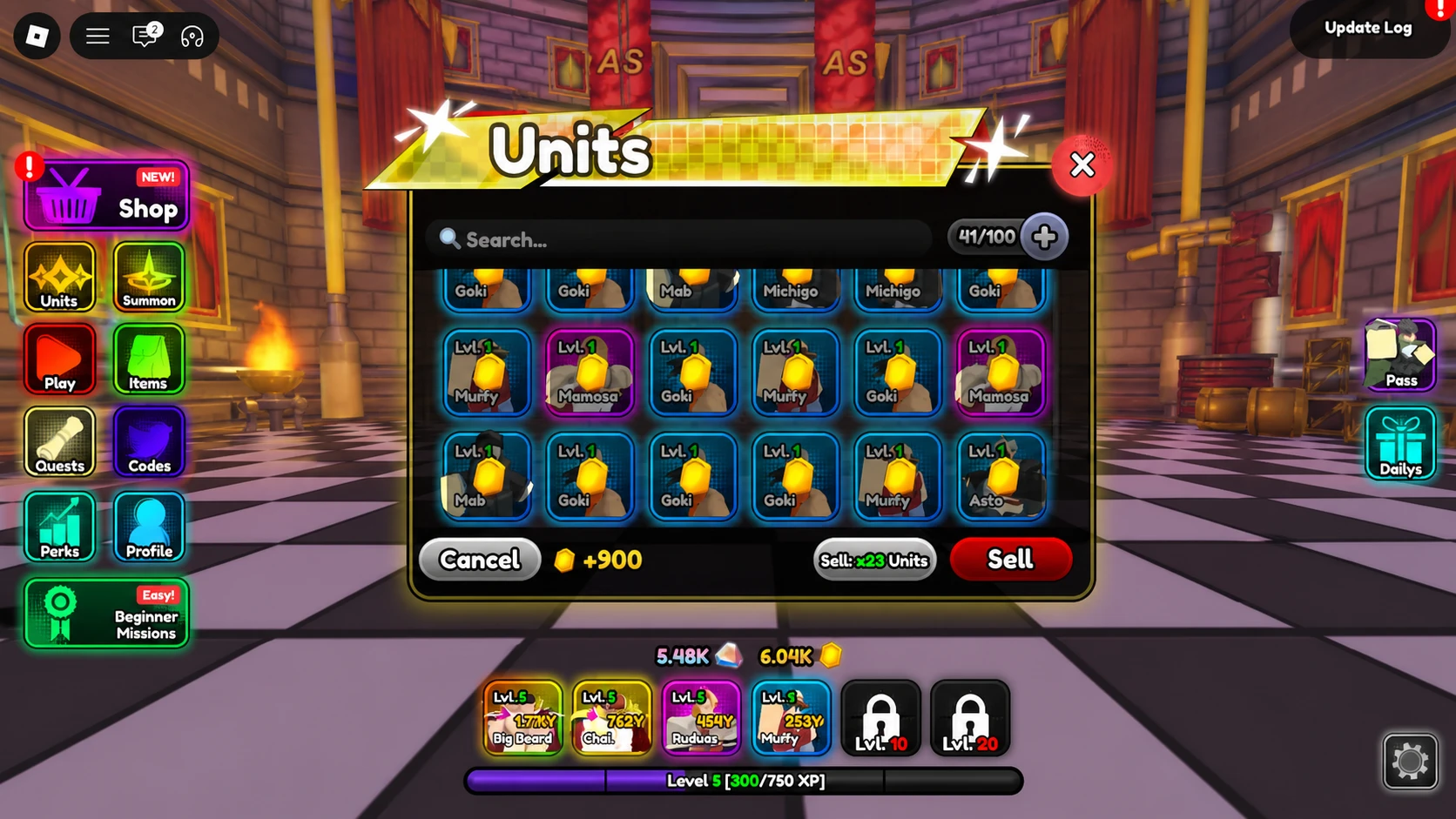image showing the Units inventory in Anime Squadron