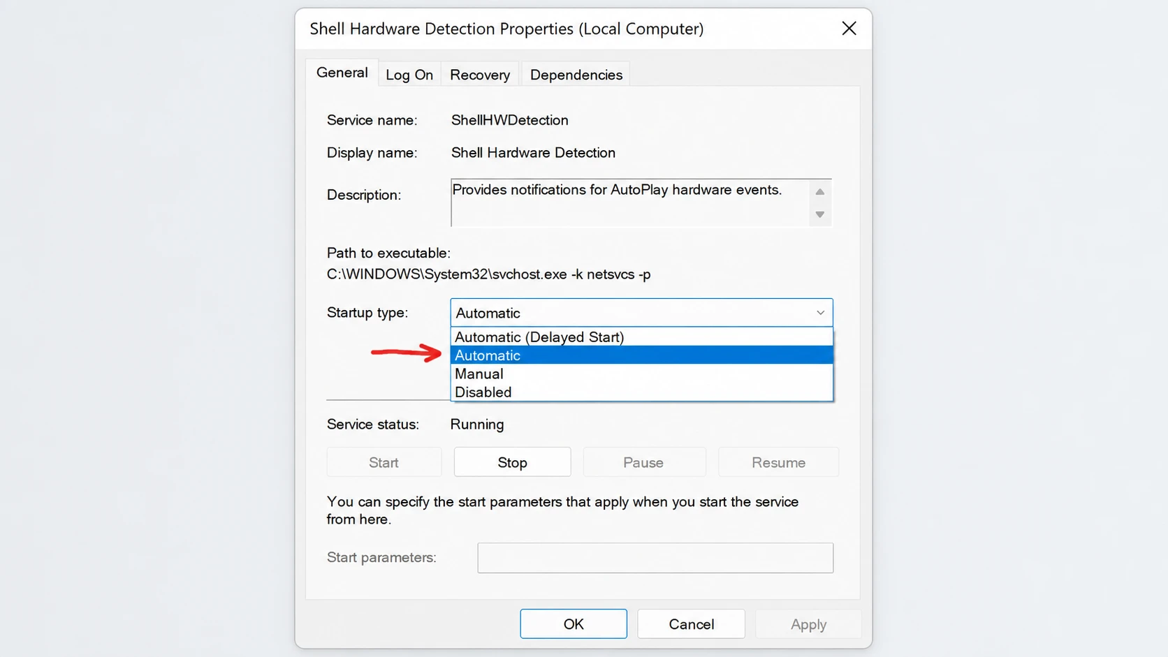 Change Shell Hardware Detection service