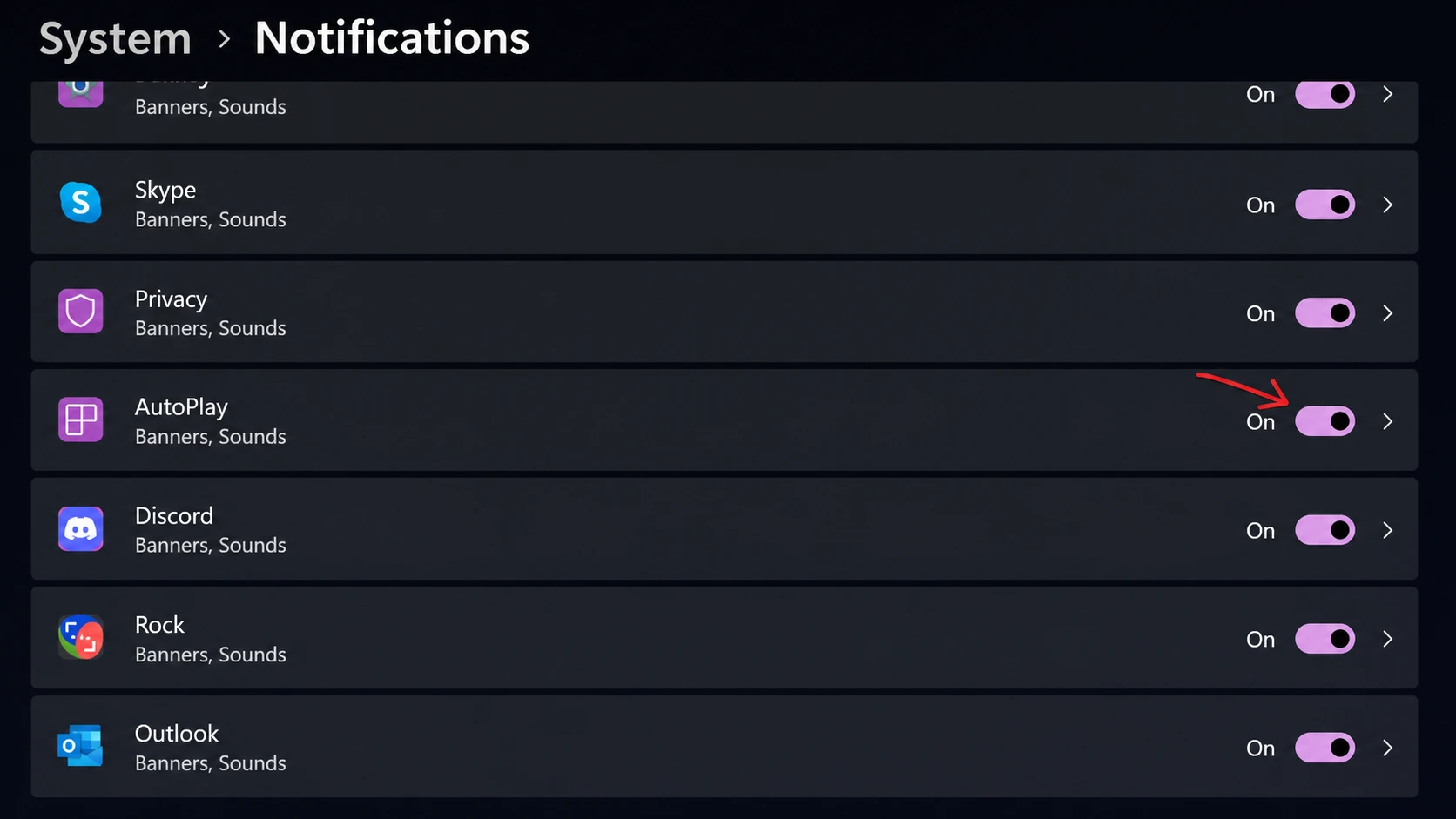 Enable notification