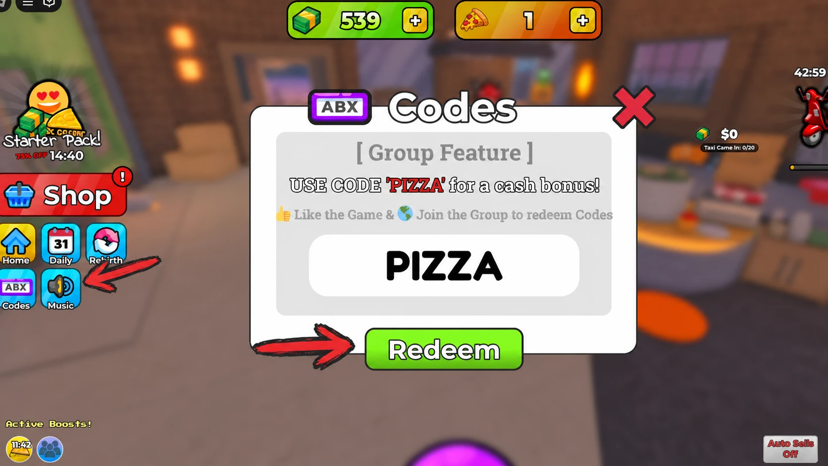Own a Pizza Tycoon Codes Redemption System