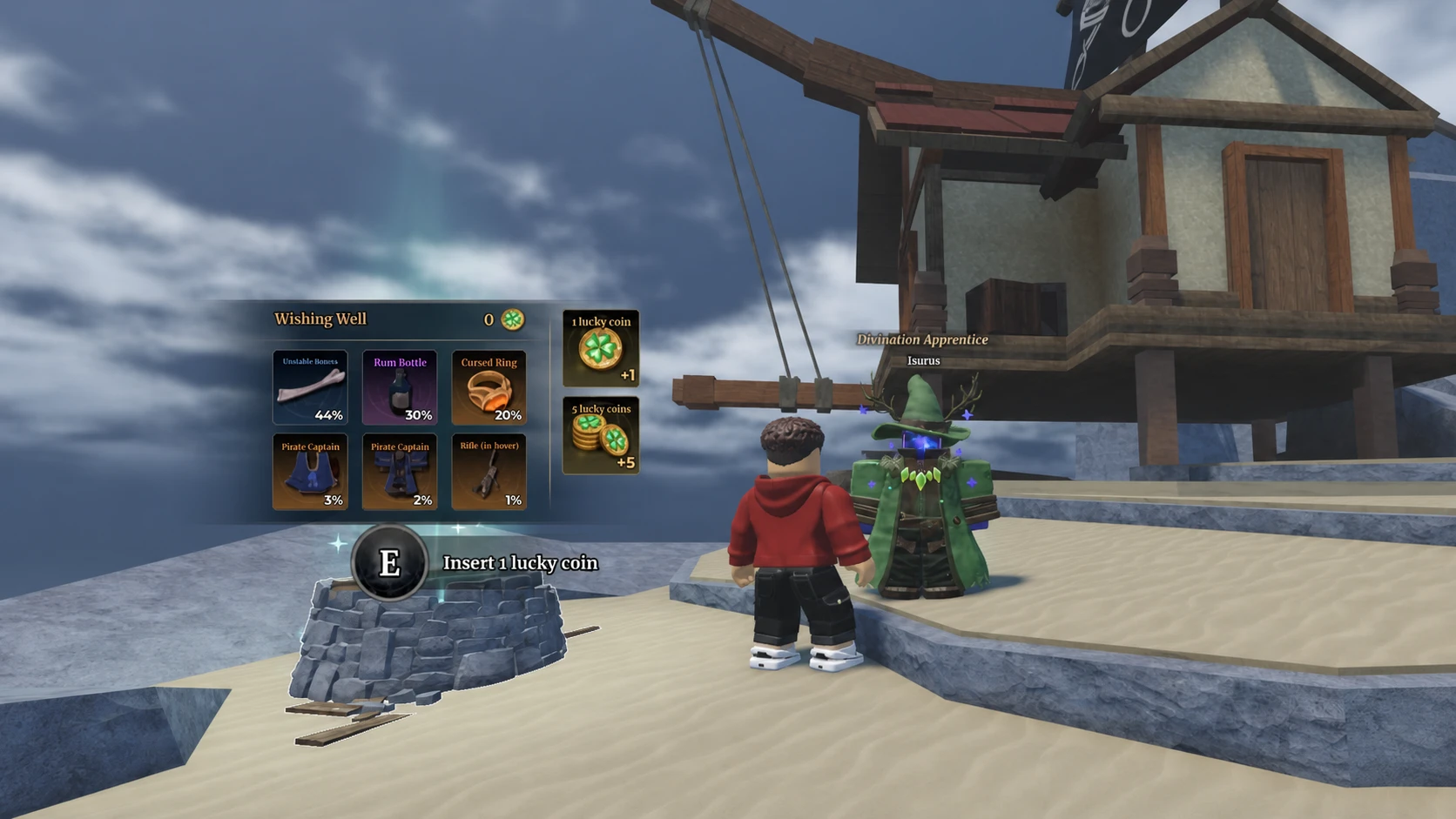 Wishing Well where you can spend a Lucky Coin and get a Cursed Ring in Wizard Alchemy