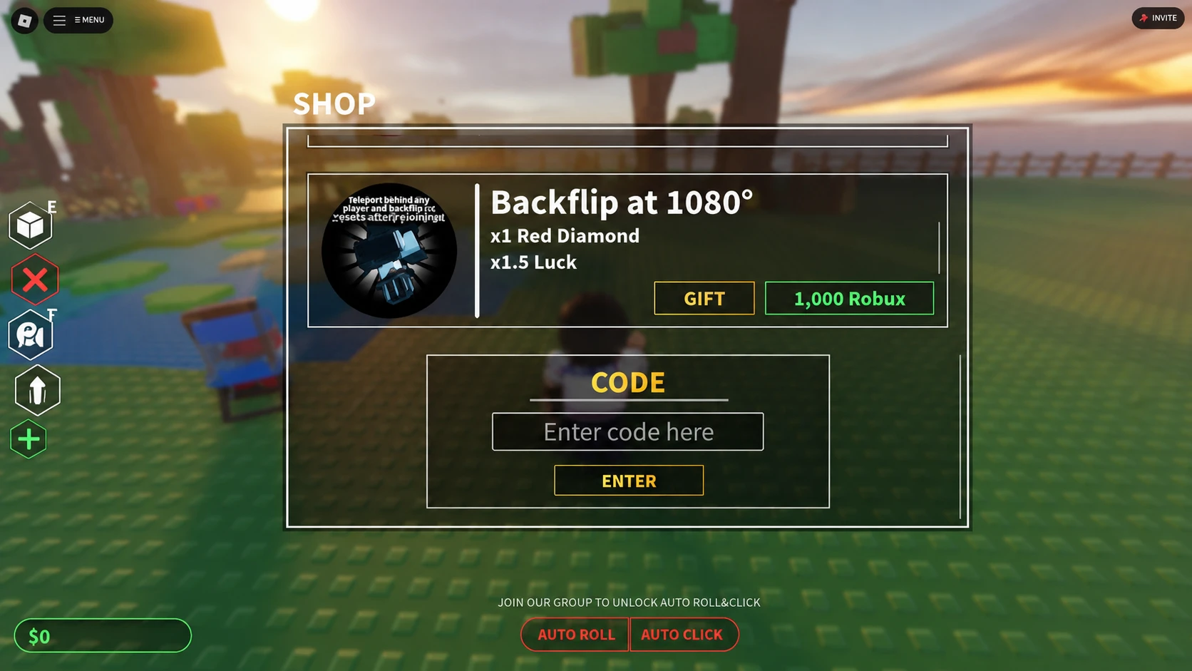 Redeeming Just A RNG Game codes on Roblox