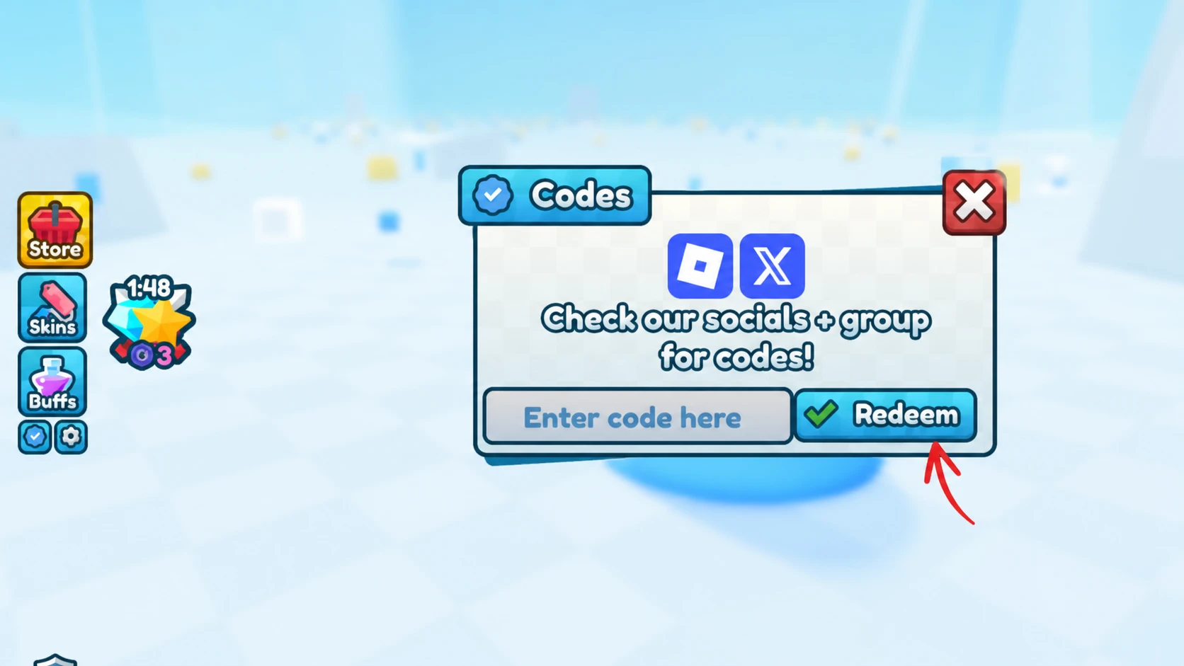 Tank Game codes redemption screen with the PT logo in the top right corner