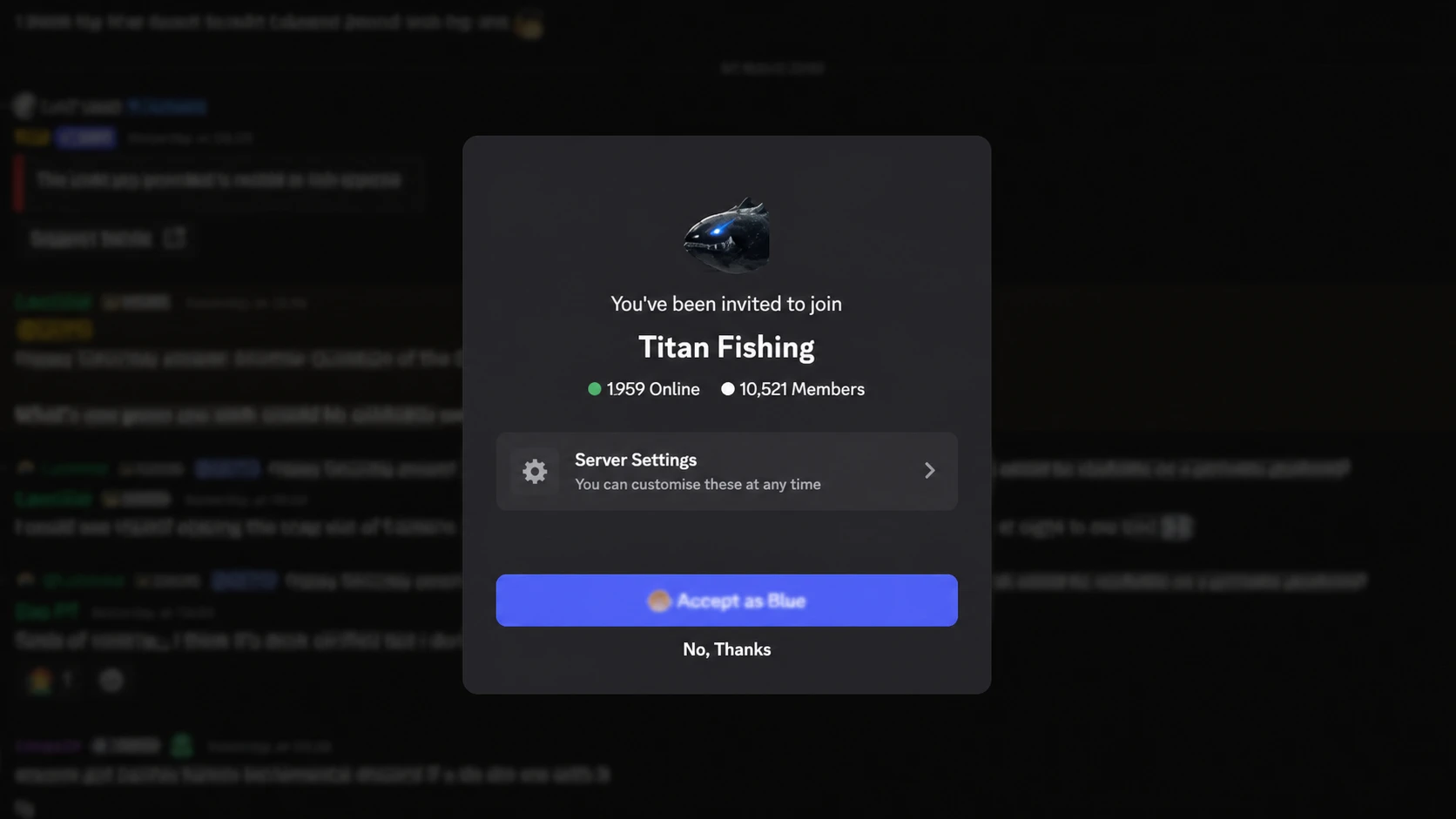 Titan Fishing Discord server invite screen