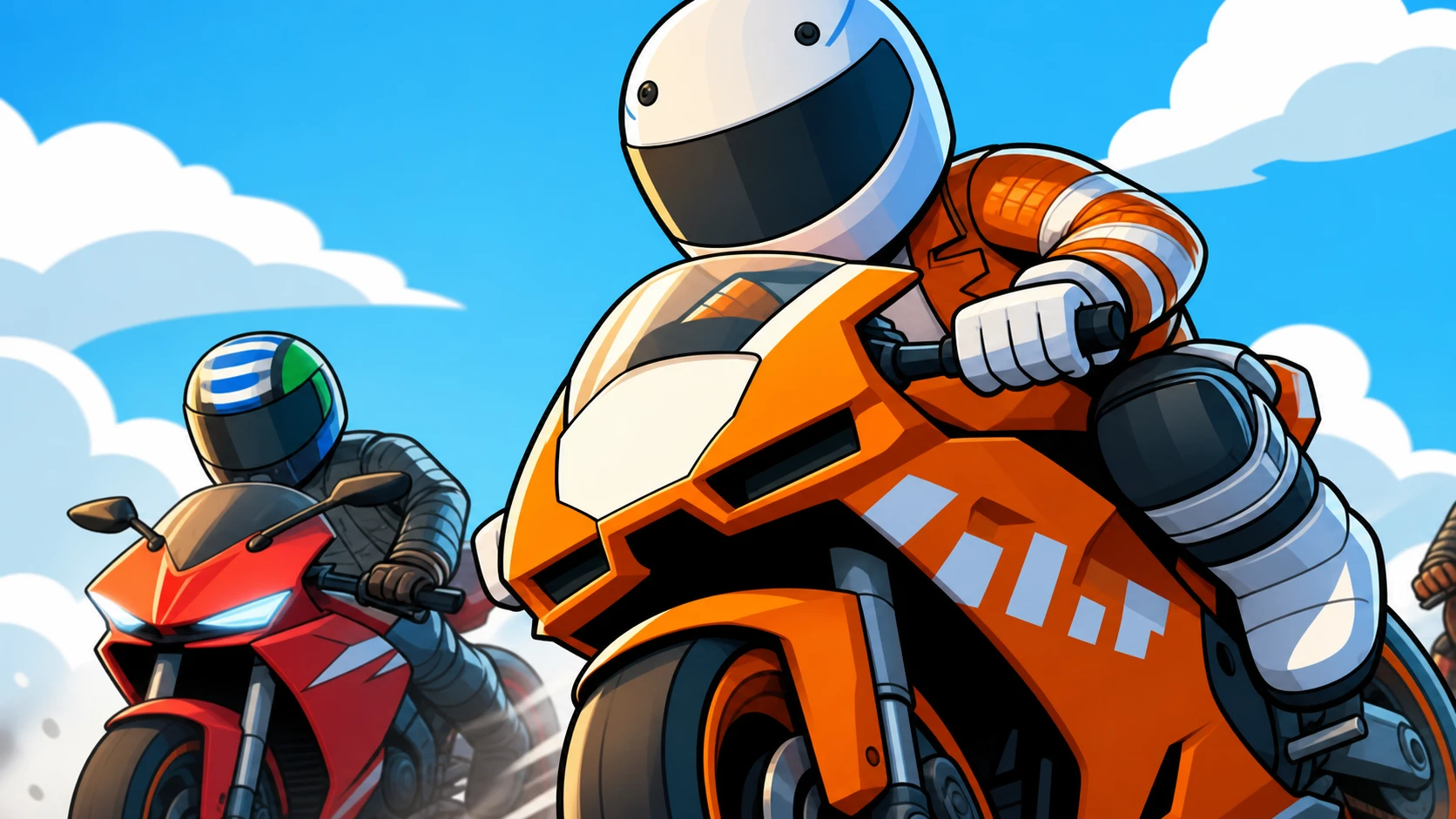 Key art for Bike Race Clicker for best Roblox clicker games guide showing a racer leading the pack