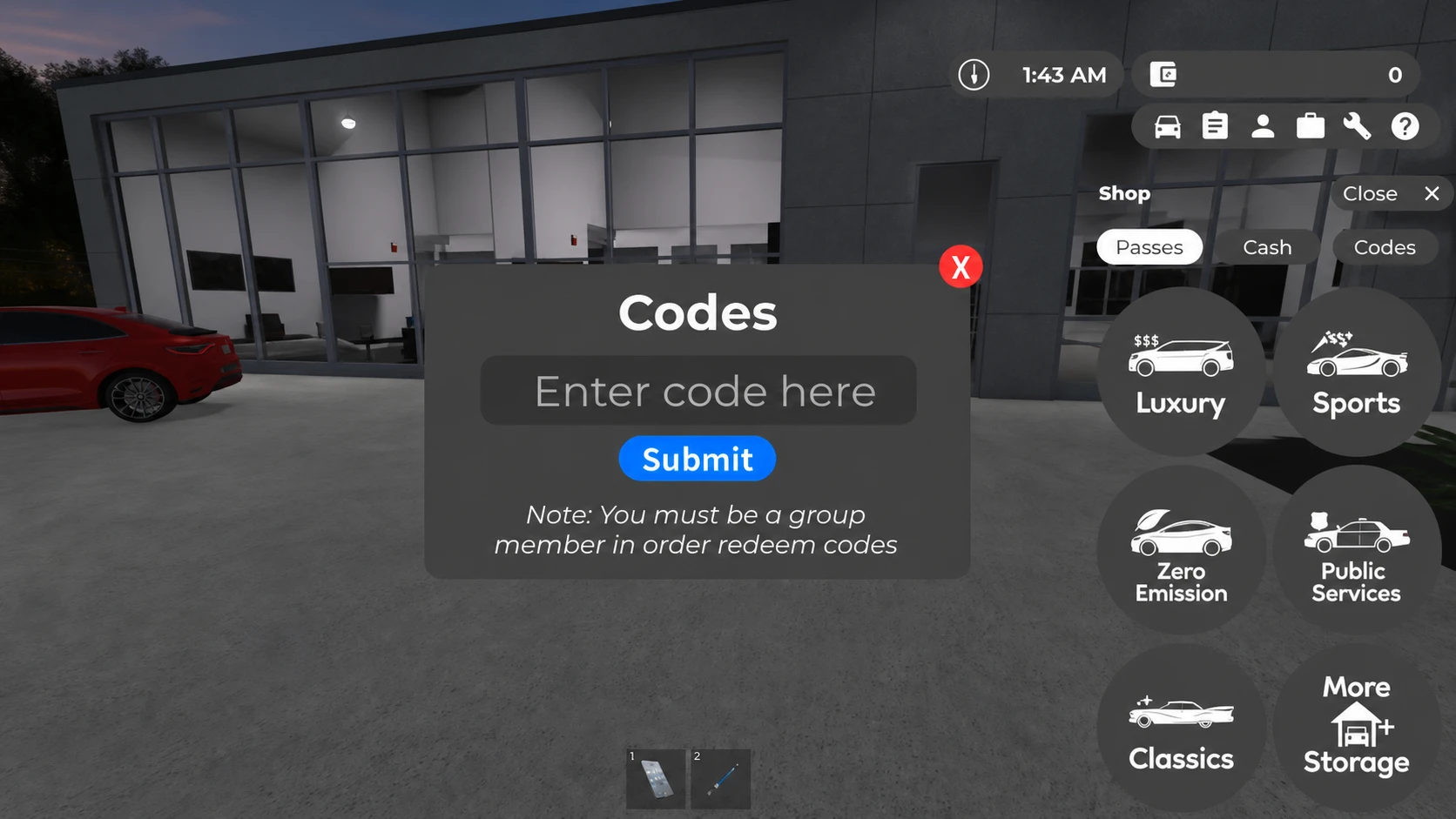 The code redemption input box in Greenville on Roblox