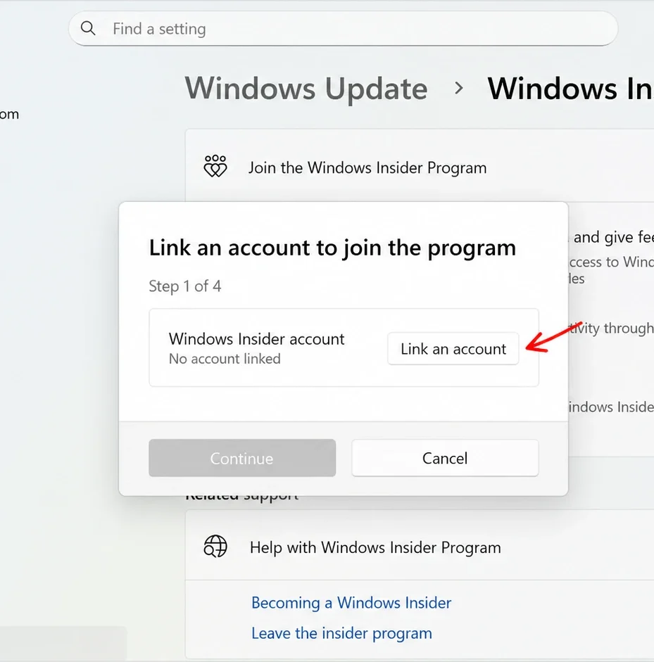 Microsoft account enroll Insider program