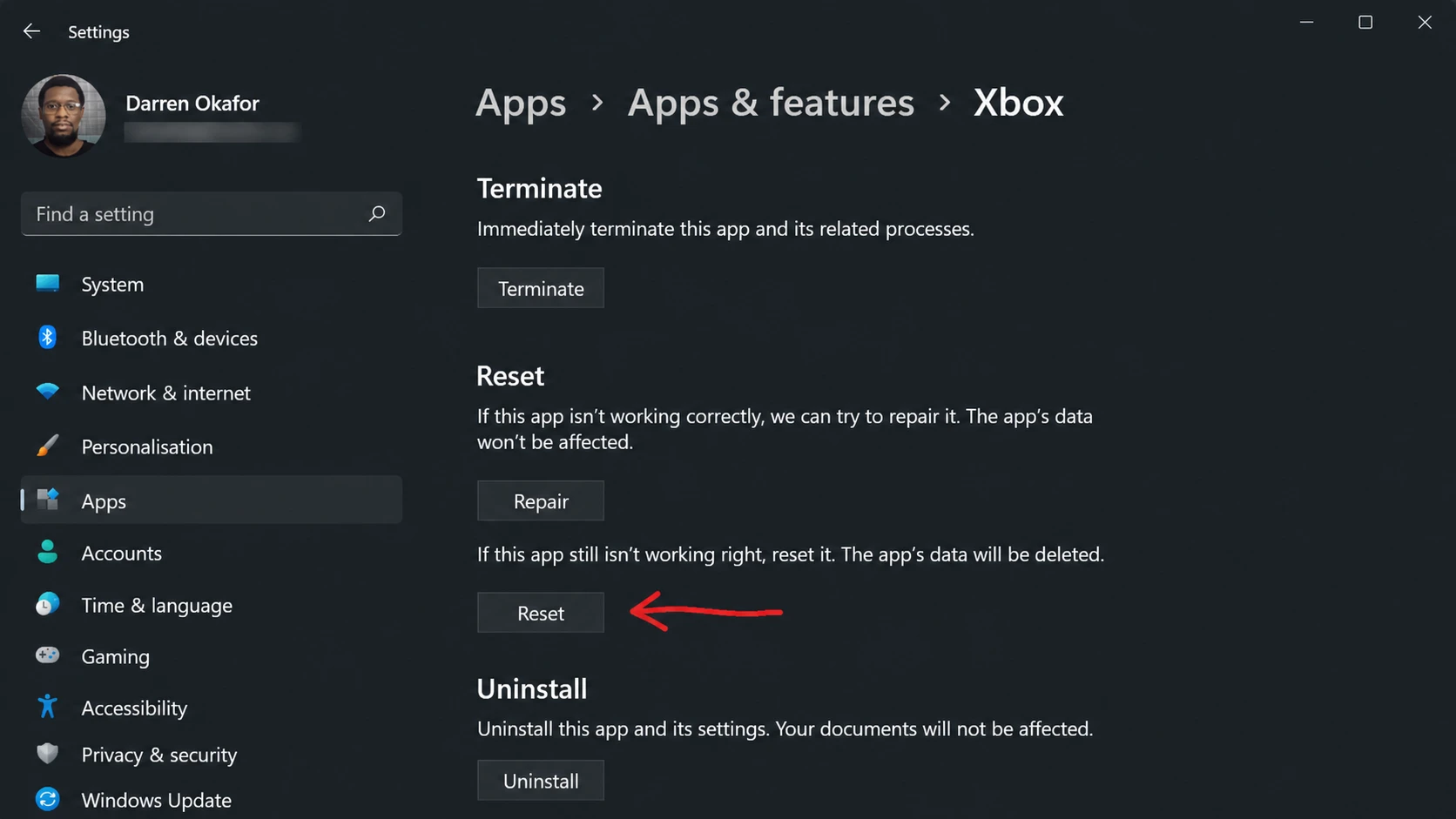 Reset Xbox App