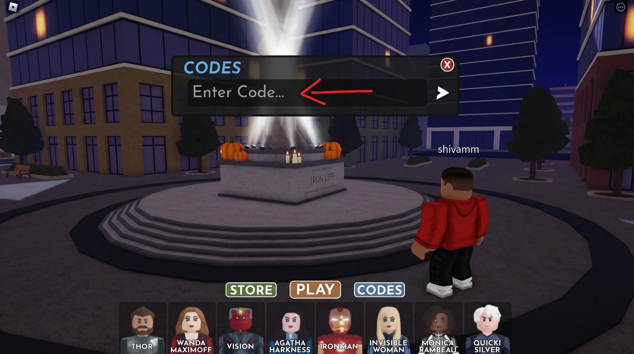 screenshot of marvel omega code redemption screen
