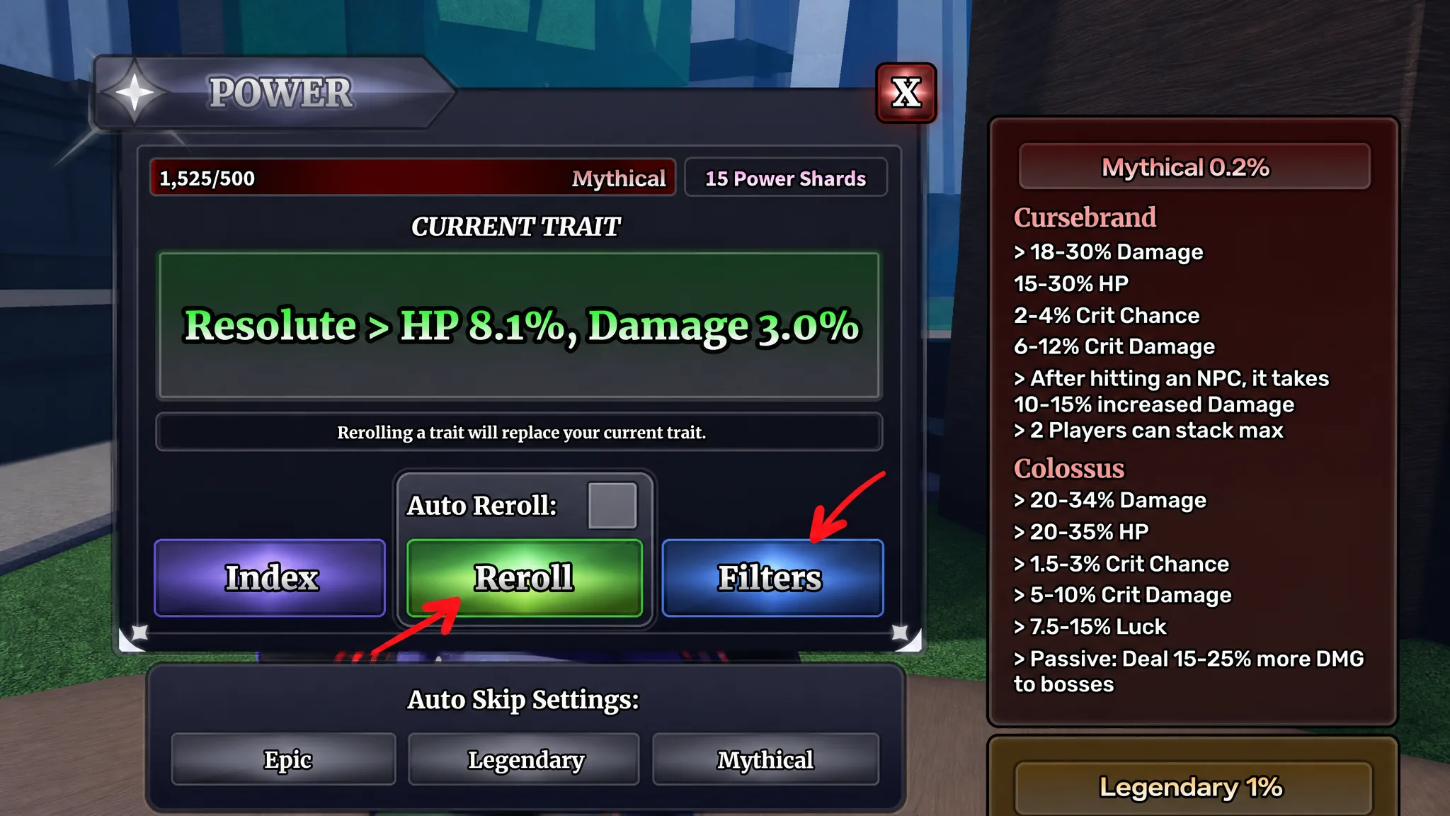 Reroll power in Sailor Piece
