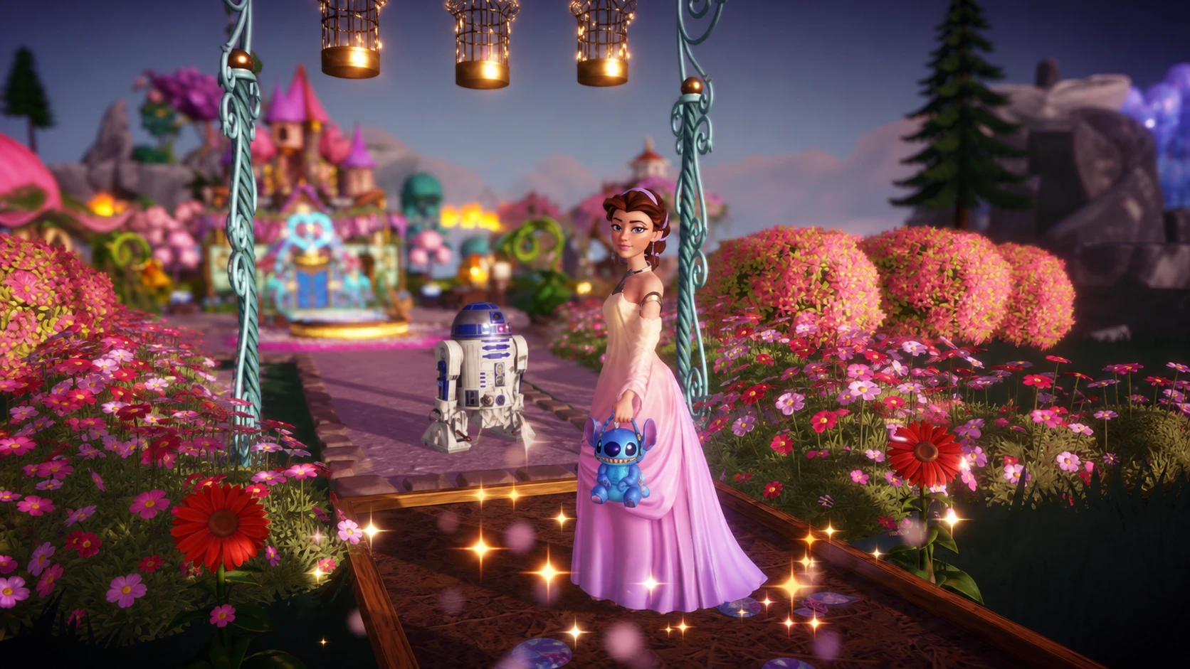 Holding the Stitch Popcorn Bucket by Buttons for Parks Fest in Disney Dreamlight Valley