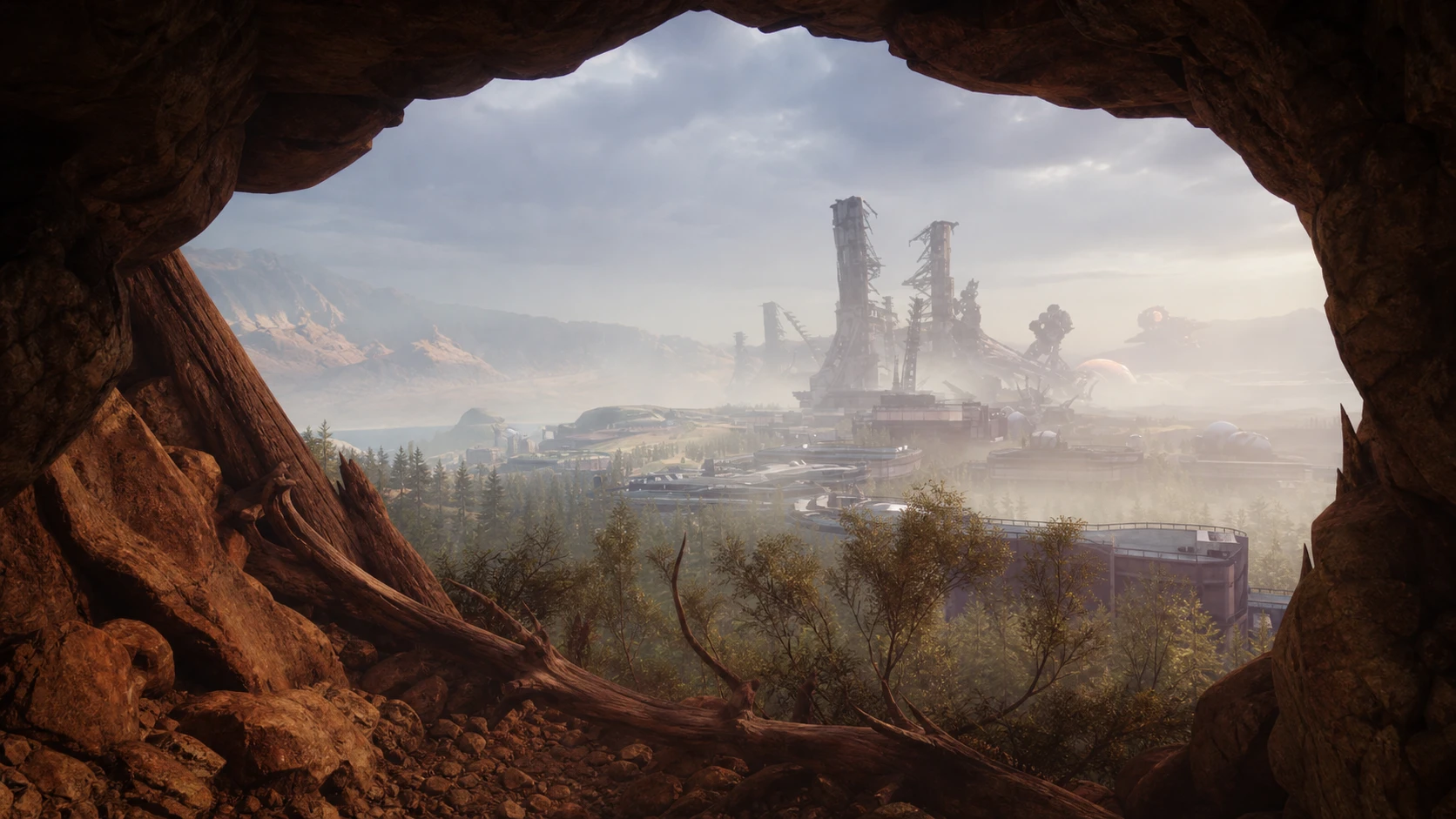The Cosmodrome seen through the cave in Grasp of Avarice