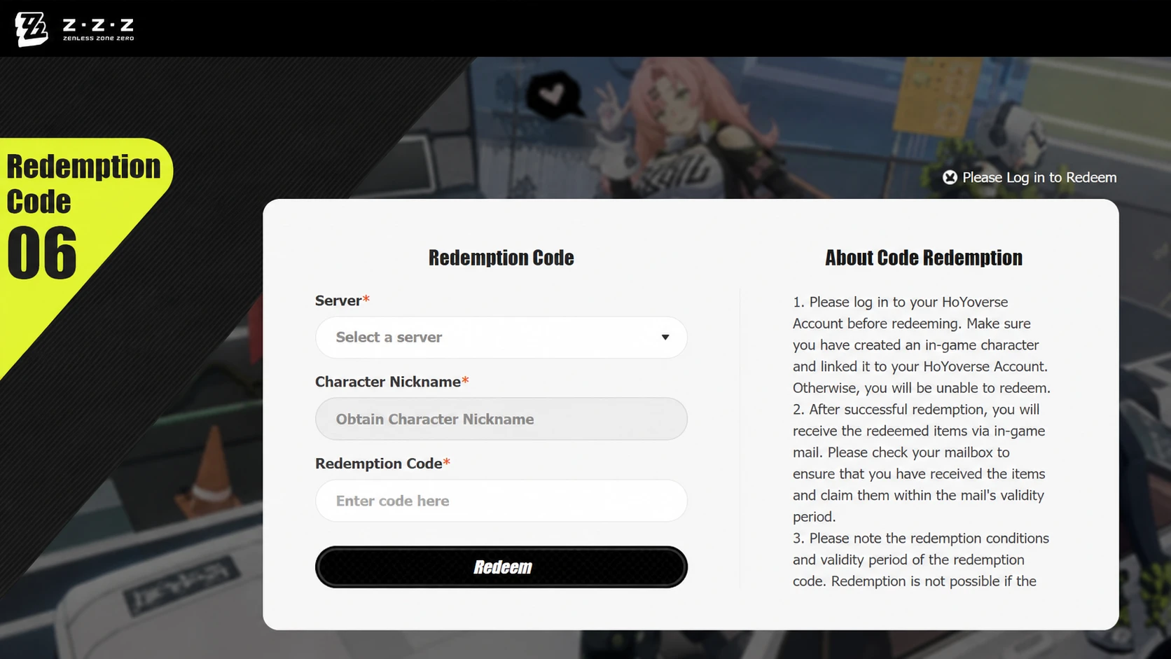 redeem zzz codes on the official hoyoverse website