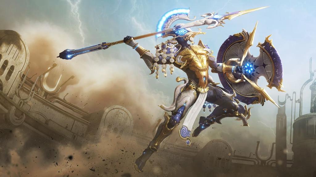 Styanax Prime jumps into action with his Axios Javelin and shield