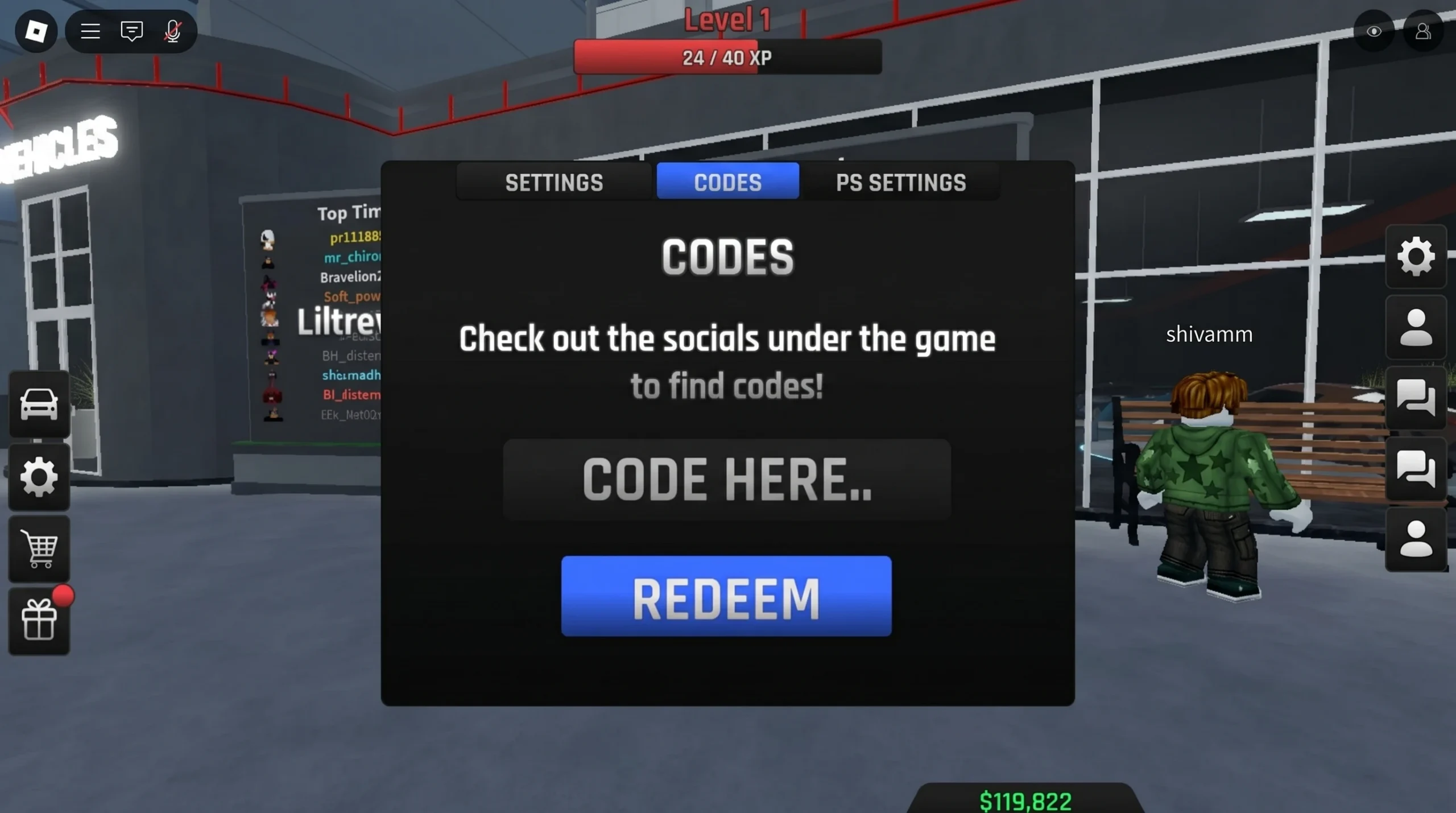 Highway legends code redemption menu