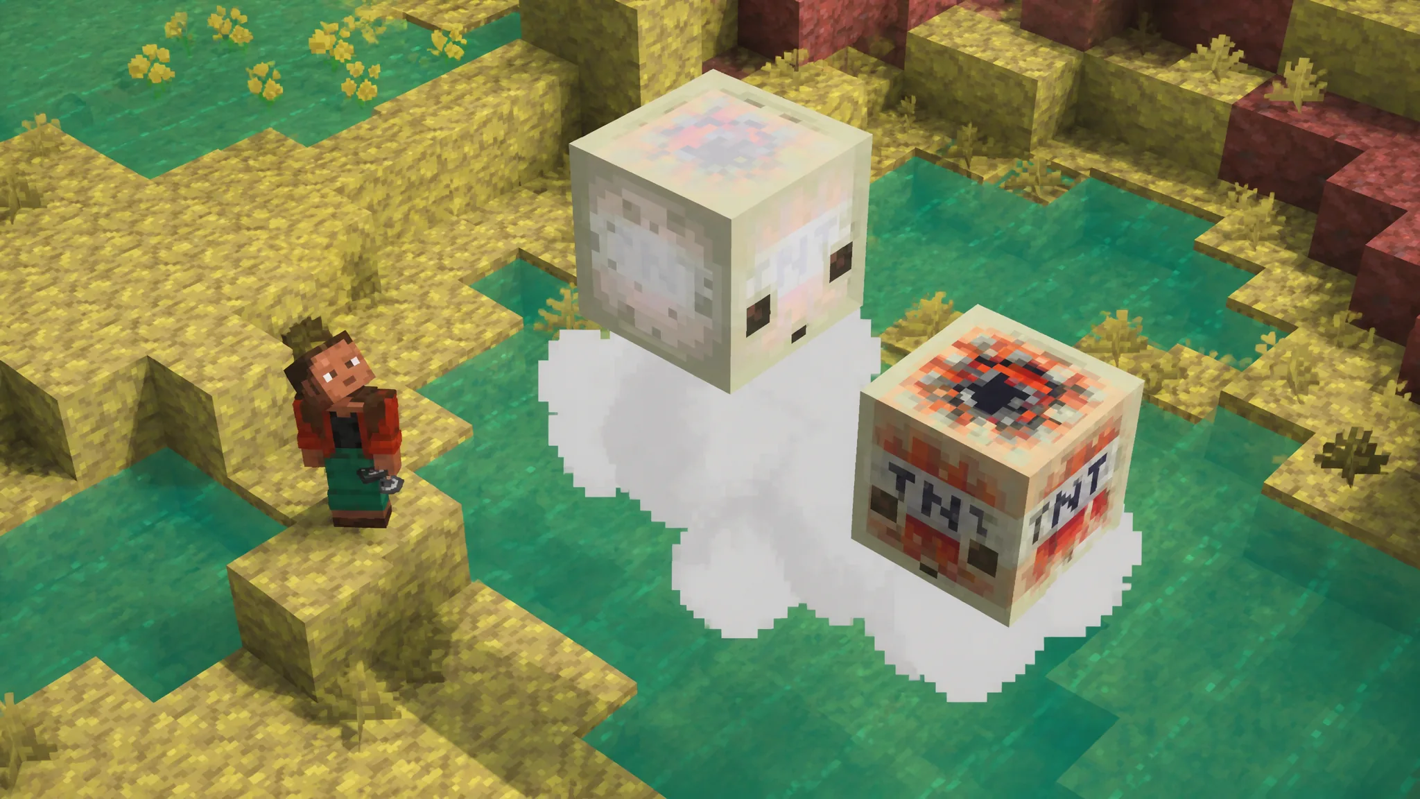 Looking at explosive Sulfur Cube in Minecraft