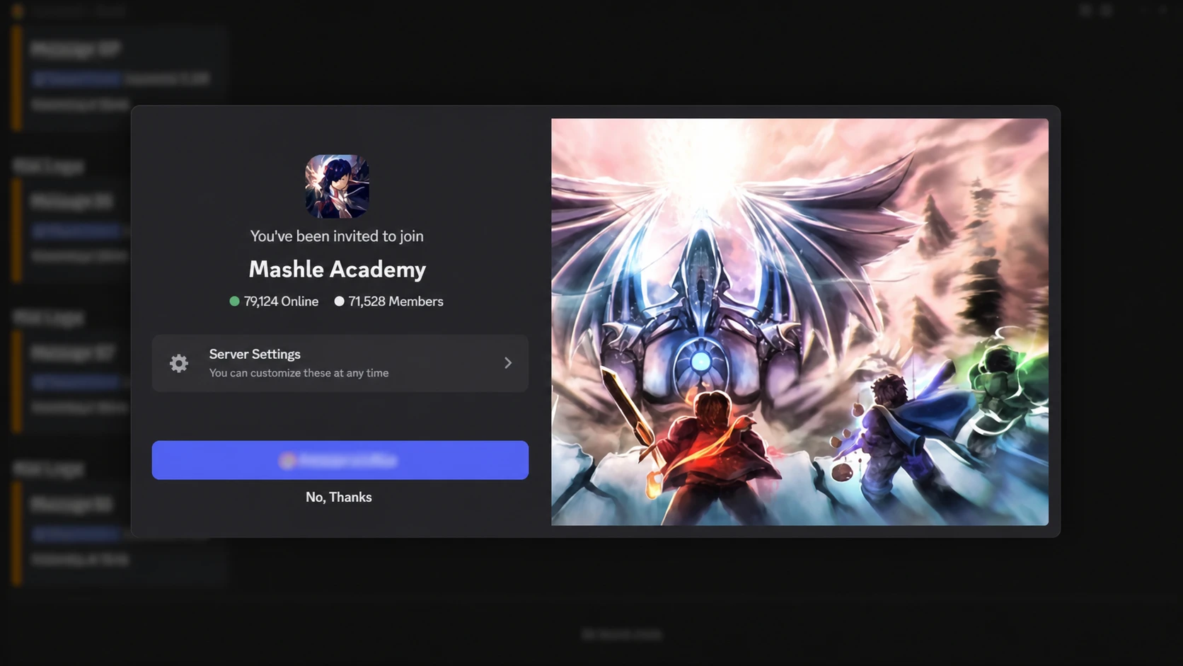 Mashle Academy codes: A screenshot of the Discord server invite with a PT logo in the top right corner