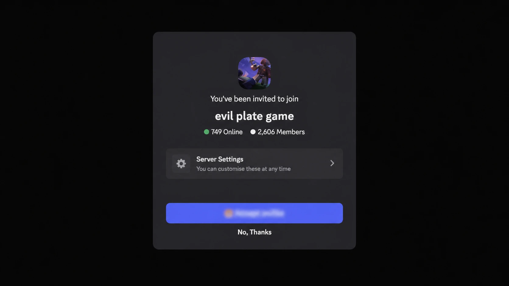 Evil Plate Game codes: A screenshot of the Discord server invite with a PT logo in the top right corner