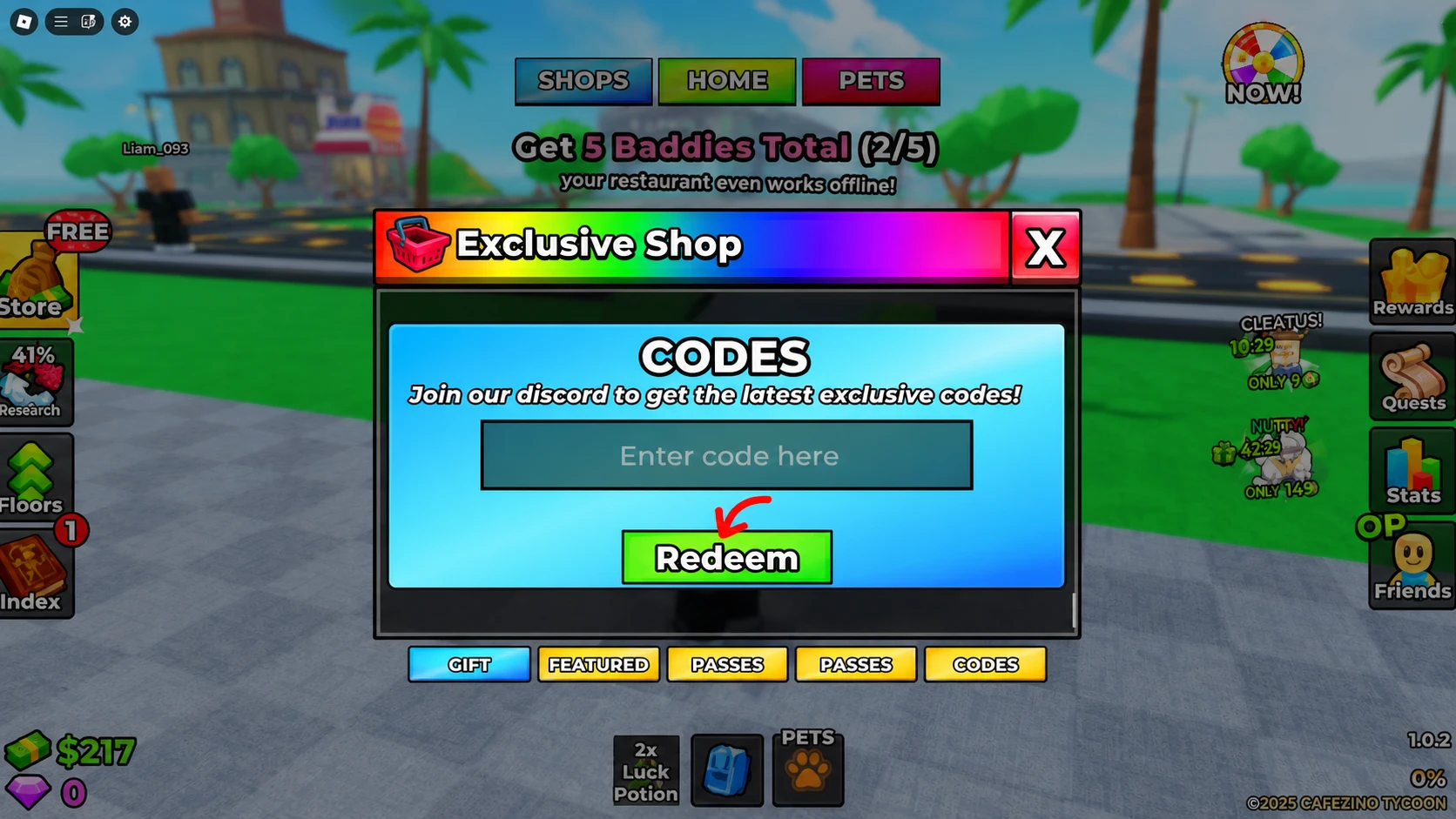 Redeeming My Baddie Restaurant codes on Roblox